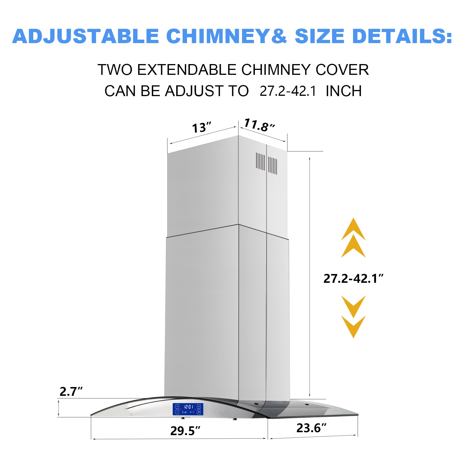 YY0275B-S - 30 Inch - 700 CFM -Island Range Hood Gesture & Touch Control, Stainless Steel ConvertibleDucted/Ductless