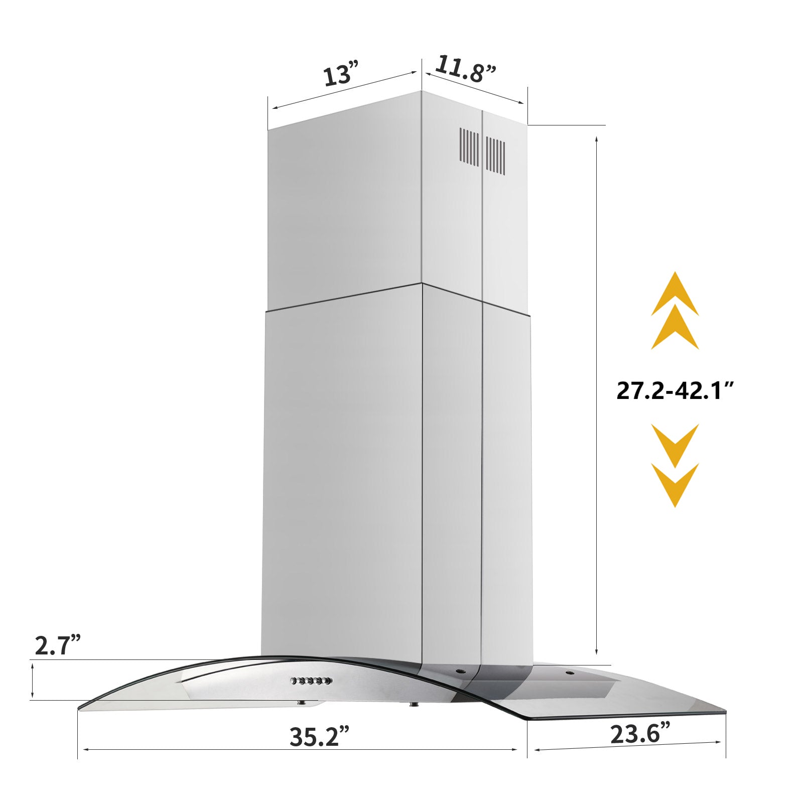 USGI0290A - 36 Inch Isalnd Range Hood - 700 CFM Push Button Vent Hood, Stainless Steel