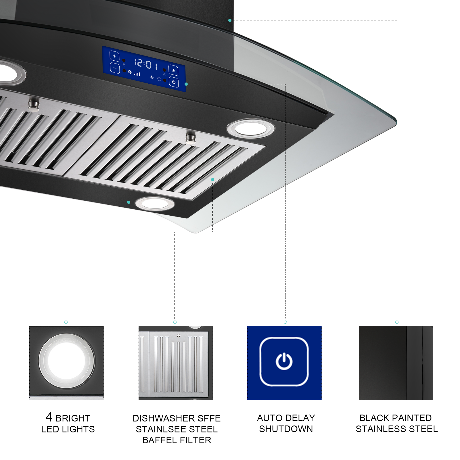 YY0275B - 30 Inch - 700 CFM - Island Range Hood Gesture & Touch Panel Ceiling Mount Vent Hood