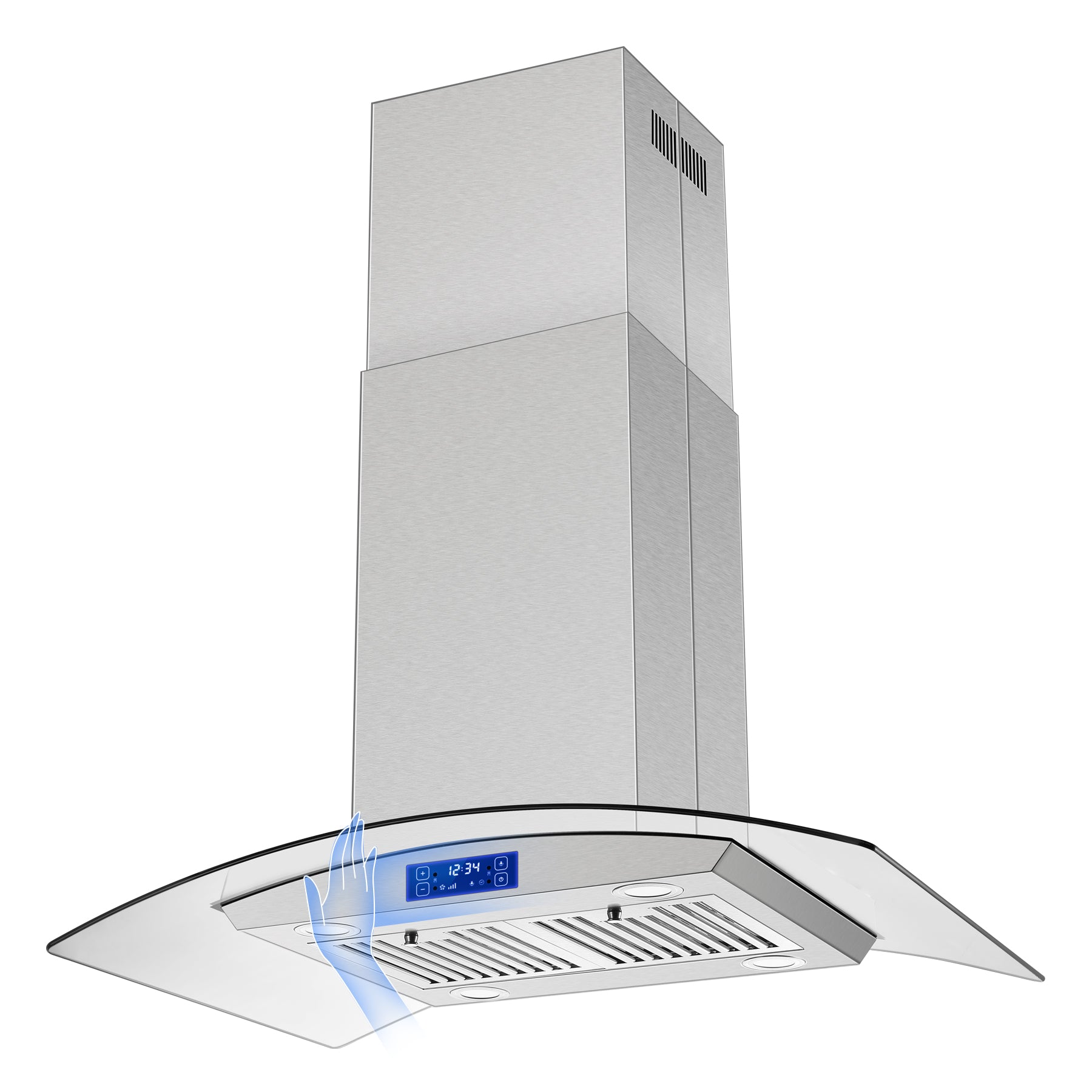 USGI0290B - 36 Inch - 700 CFM - Island Range Hood Gesture & Touch Contro, Stainless Steel Ducted/Ductless Convertible