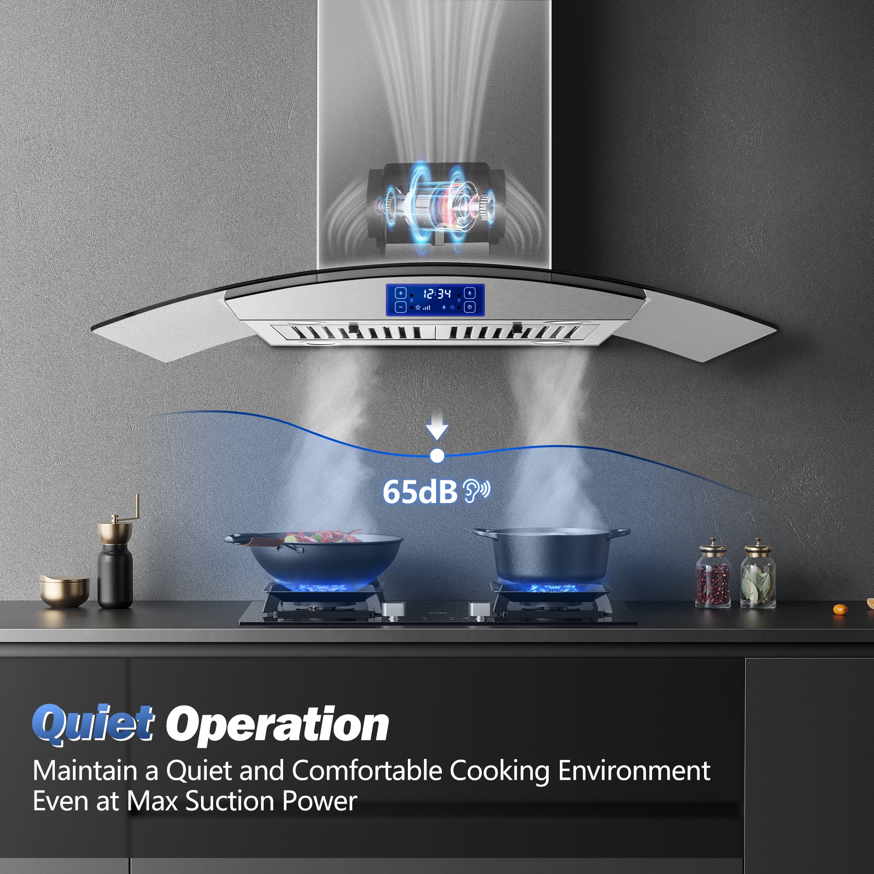 USGI0290B - 36 Inch - 700 CFM - Island Range Hood Gesture & Touch Contro, Stainless Steel Ducted/Ductless Convertible