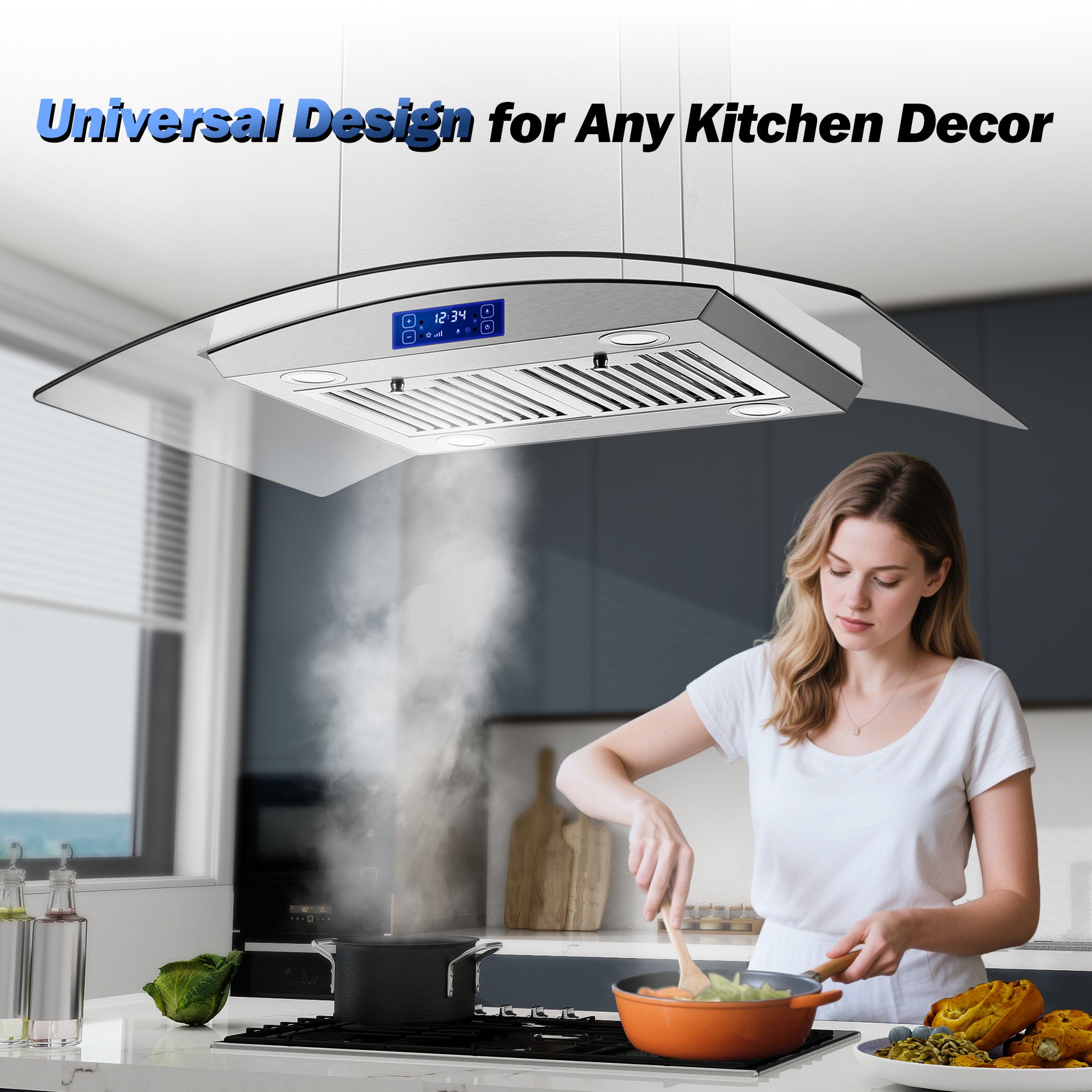 USGI0290B - 36 Inch - 700 CFM - Island Range Hood Gesture & Touch Contro, Stainless Steel Ducted/Ductless Convertible