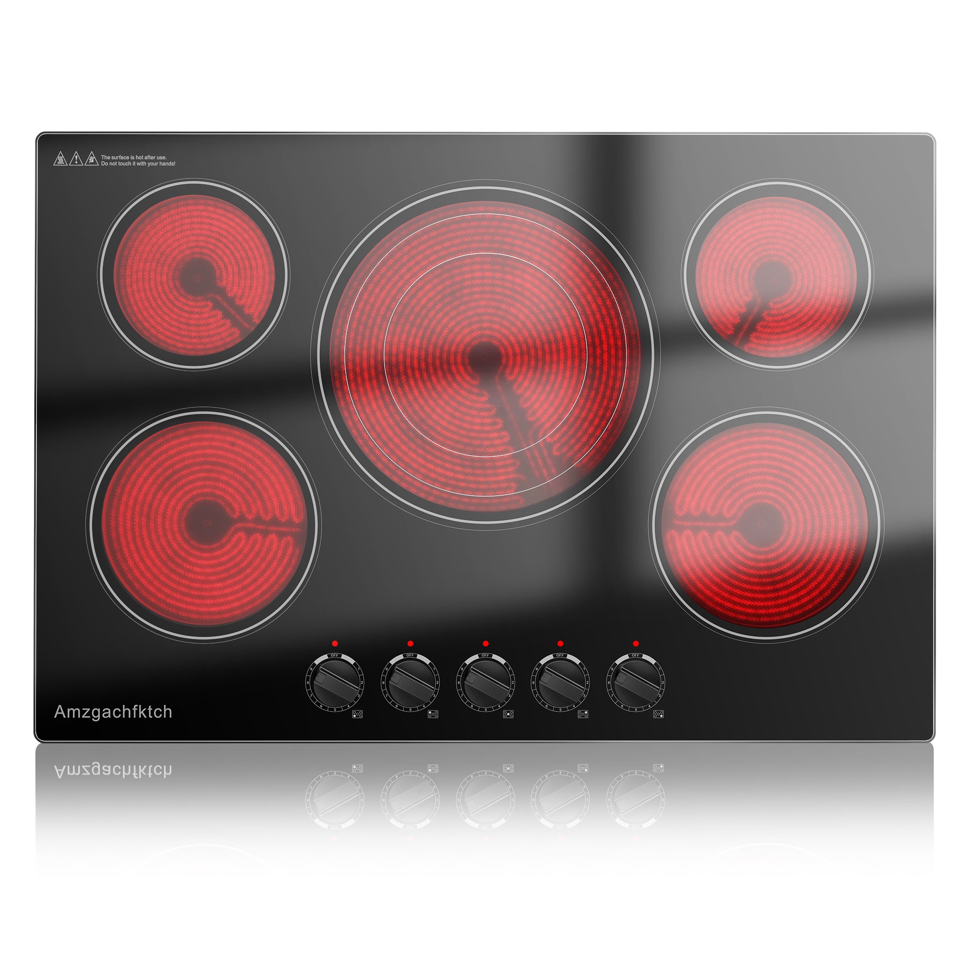 CH30K230905A - 30 Inch Built-in Electric Cooktop with Expandable Triple Ring Burners, 5 Burner 9000W Ceramic Stove Top - Easy Knob Controls & Residual Heat Indicator (220-240V Hardwired)