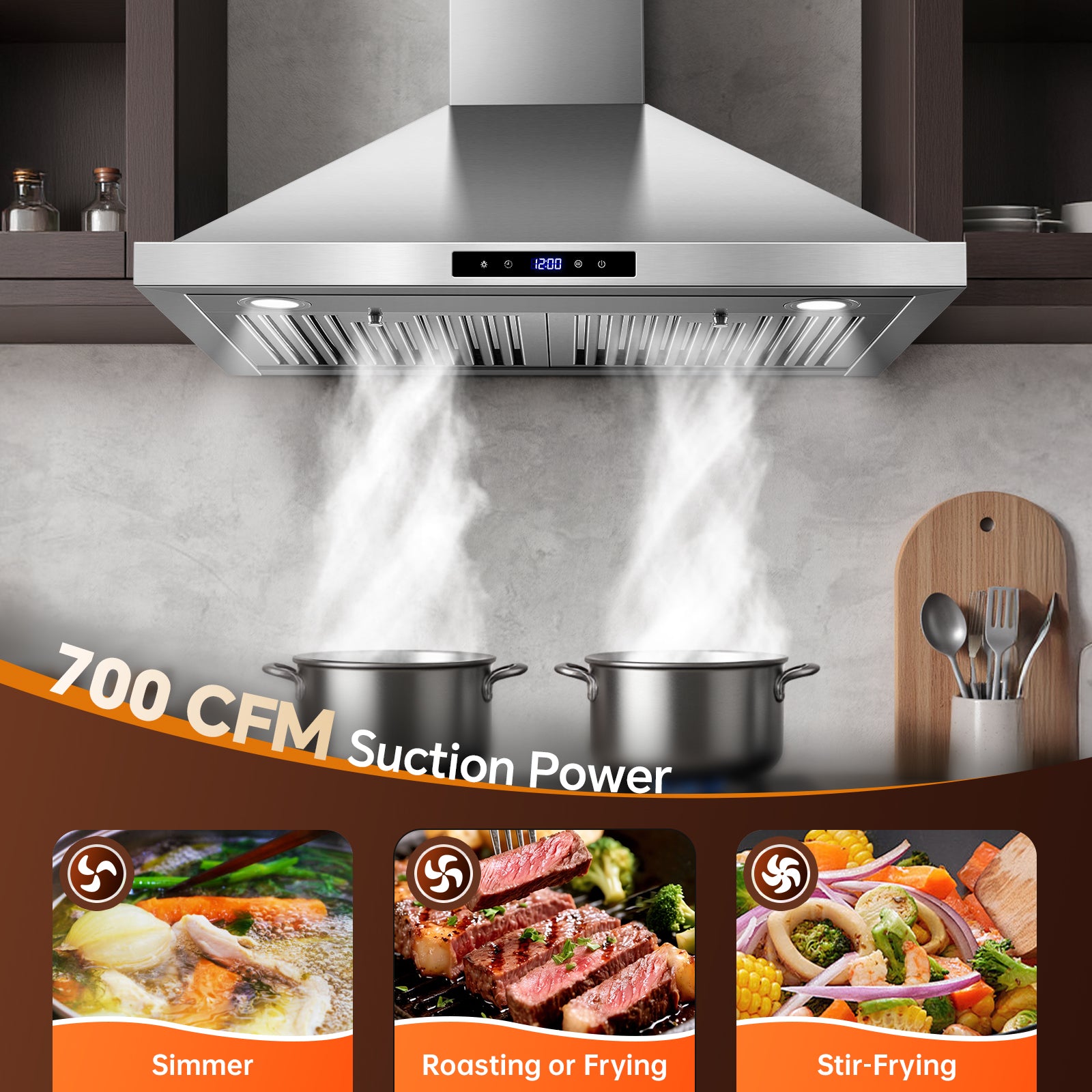 USGD1075 - 30 Inch - 700 CFM - Wall Mount Range Hood with Ducted/Ductless, Touch Control, Stainless Steel