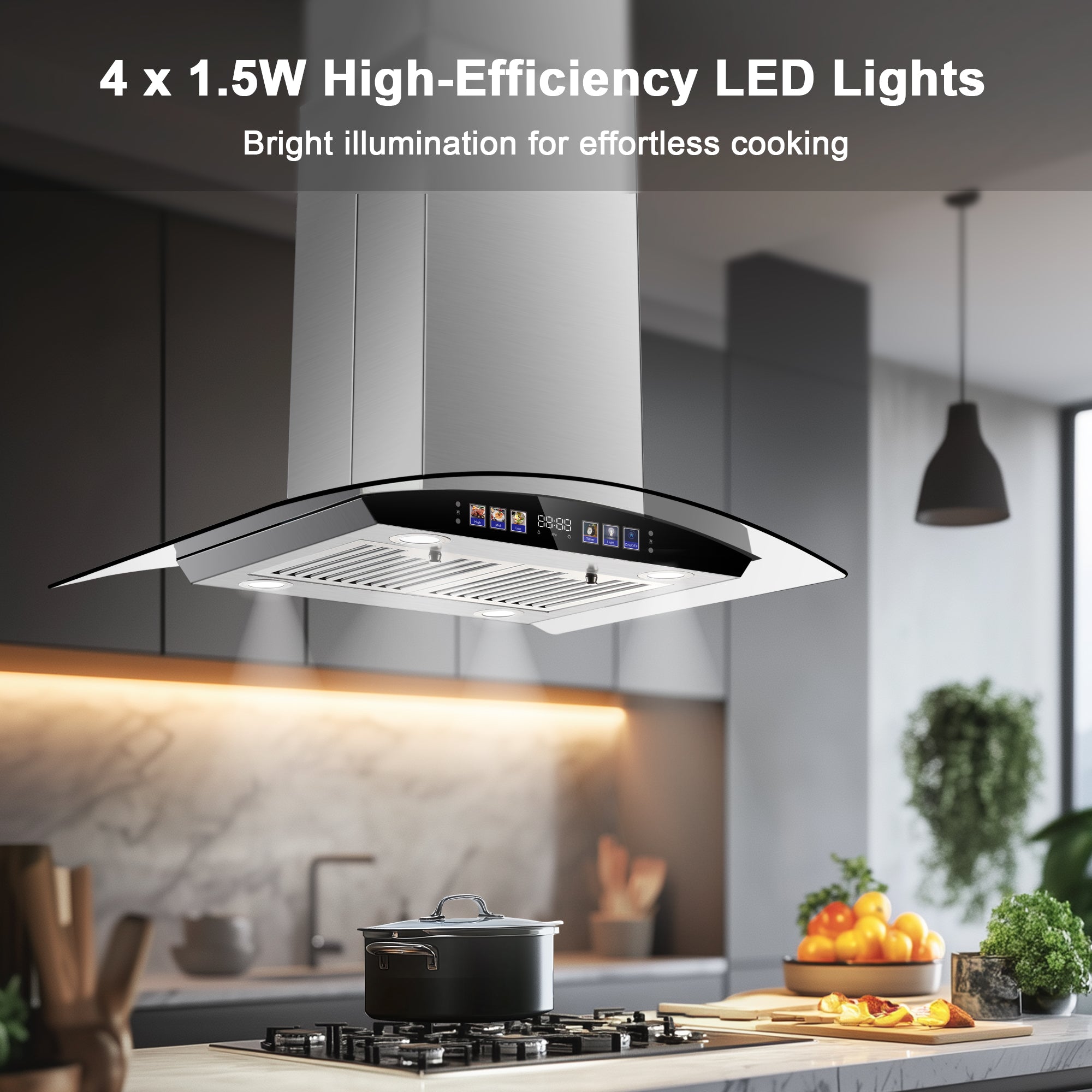 USGI0275BCP- 30 Inch Island Range Hood 700 CFM Ceiling Mount Kitchen Vent Hood Tempered Glass with Color Gesture Sensing & Touch Control