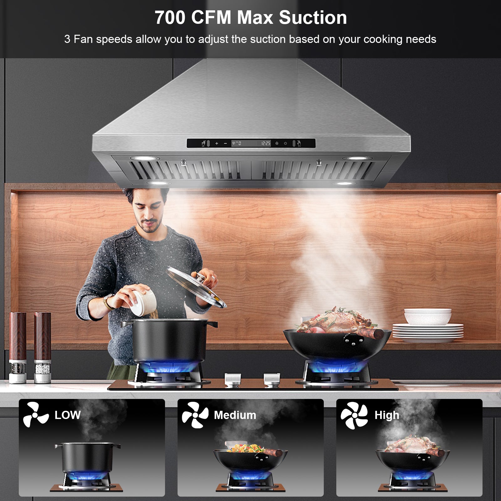 USGI1775B -30 Inch Island Range Hood, 700 CFM Vent Hood with Gesture/Touch Control