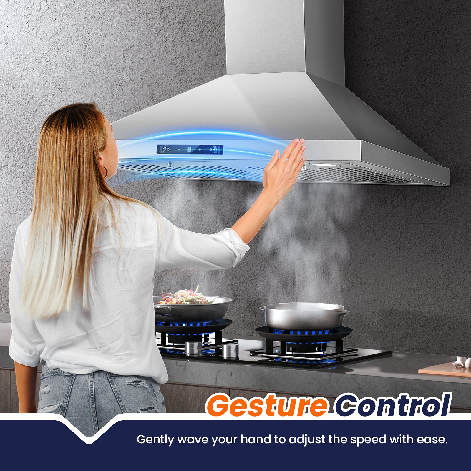 USGD0775 - 30 inch Wall Mount Range Hood , 700 CFM with Gesture Sensing & Touch Control, Ducted/Ductless, Stainless Steel Stove Vent Hood