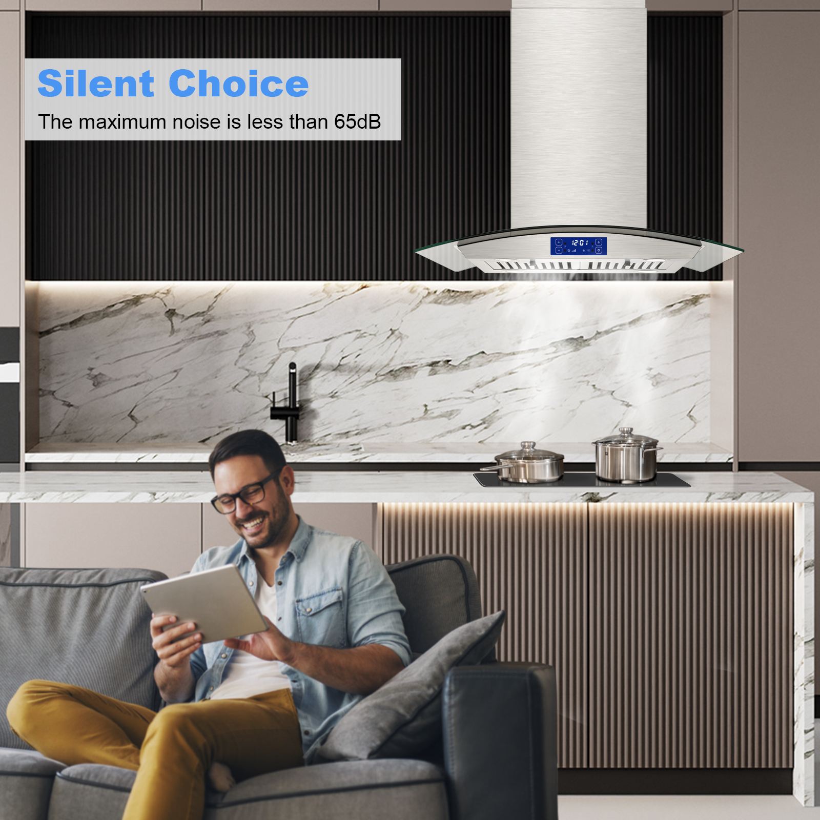 YY0275B-S - 30 Inch Island Range Hood - 700 CFM Gesture & Touch Control, Stainless Steel ConvertibleDucted/Ductless