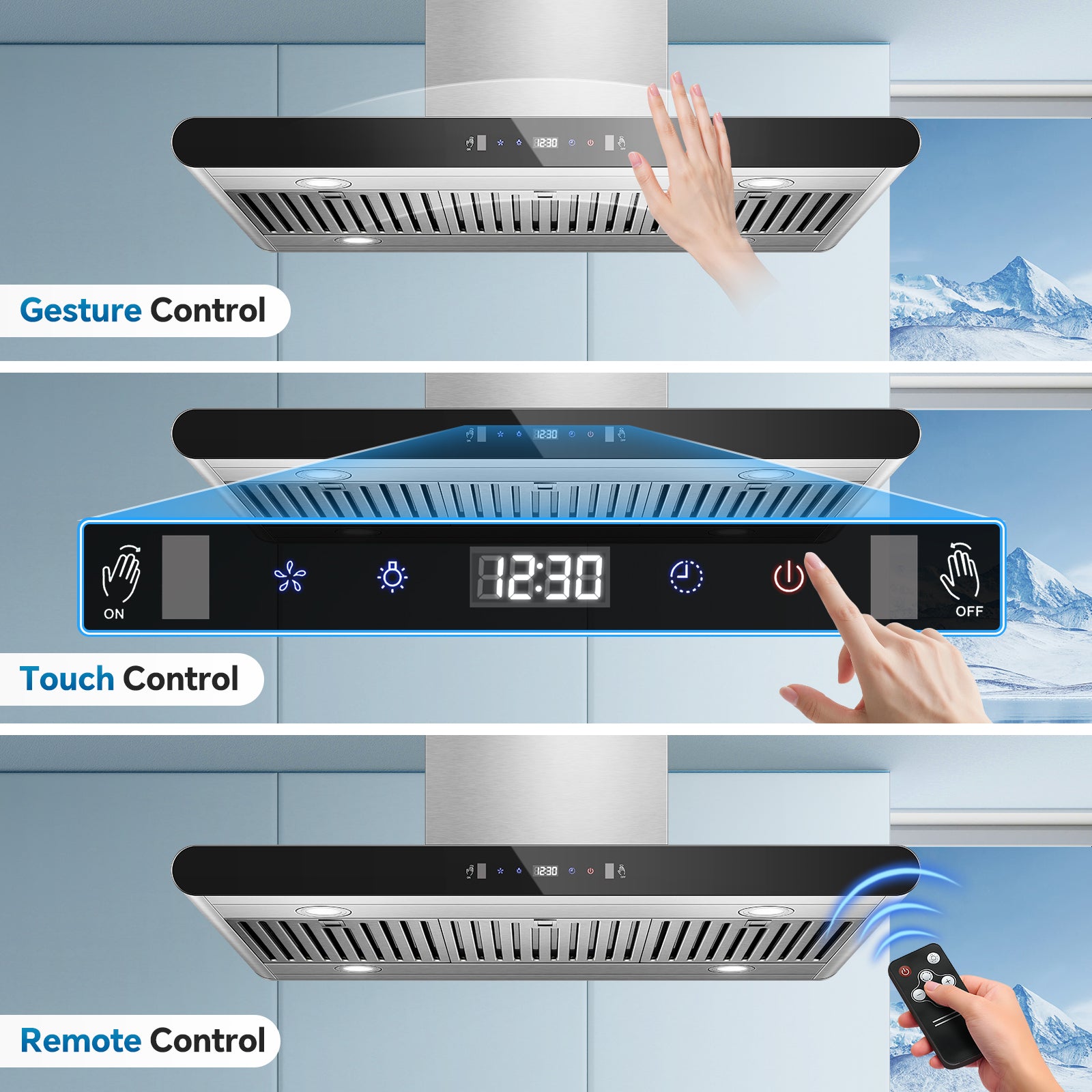 RH601I90BTGA - 36 Inch Island Range Hood, 700 CFM kitchen Hood with Dual-Sided Touch/Gesture/Remote Control