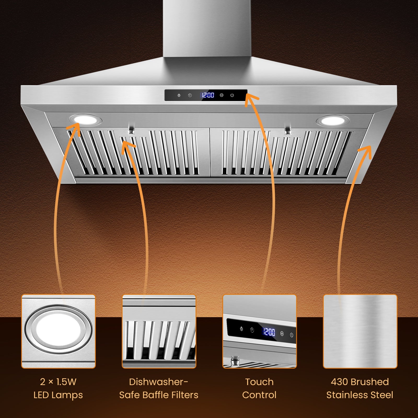 USGD1075 - 30 Inch - 700 CFM - Wall Mount Range Hood with Ducted/Ductless, Touch Control, Stainless Steel
