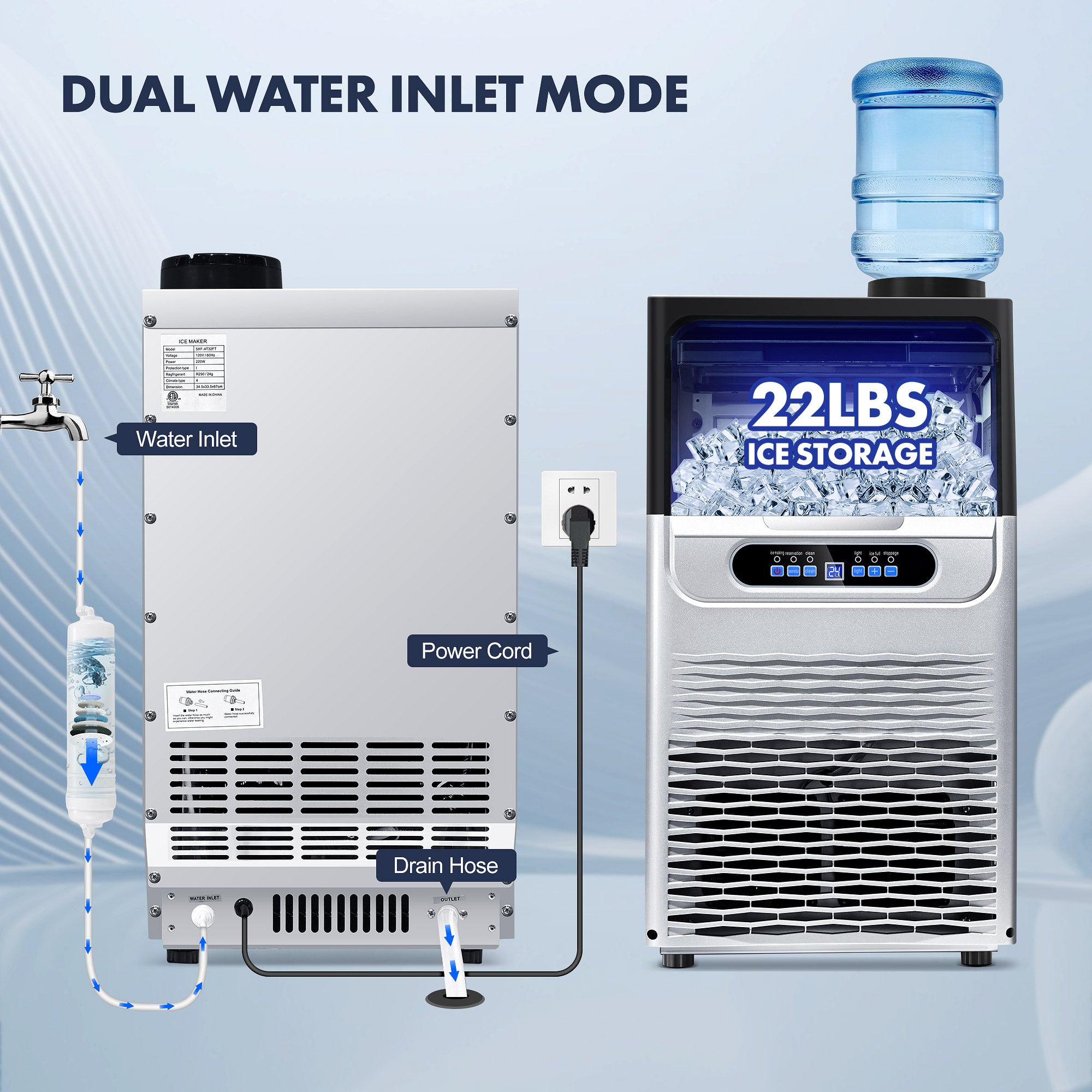 CIM30-S - 90LBS/24H Under Counter Ice Maker, 32 Cubes/Cycle with 25LBS Stainless Steel Freestanding Ice Machine