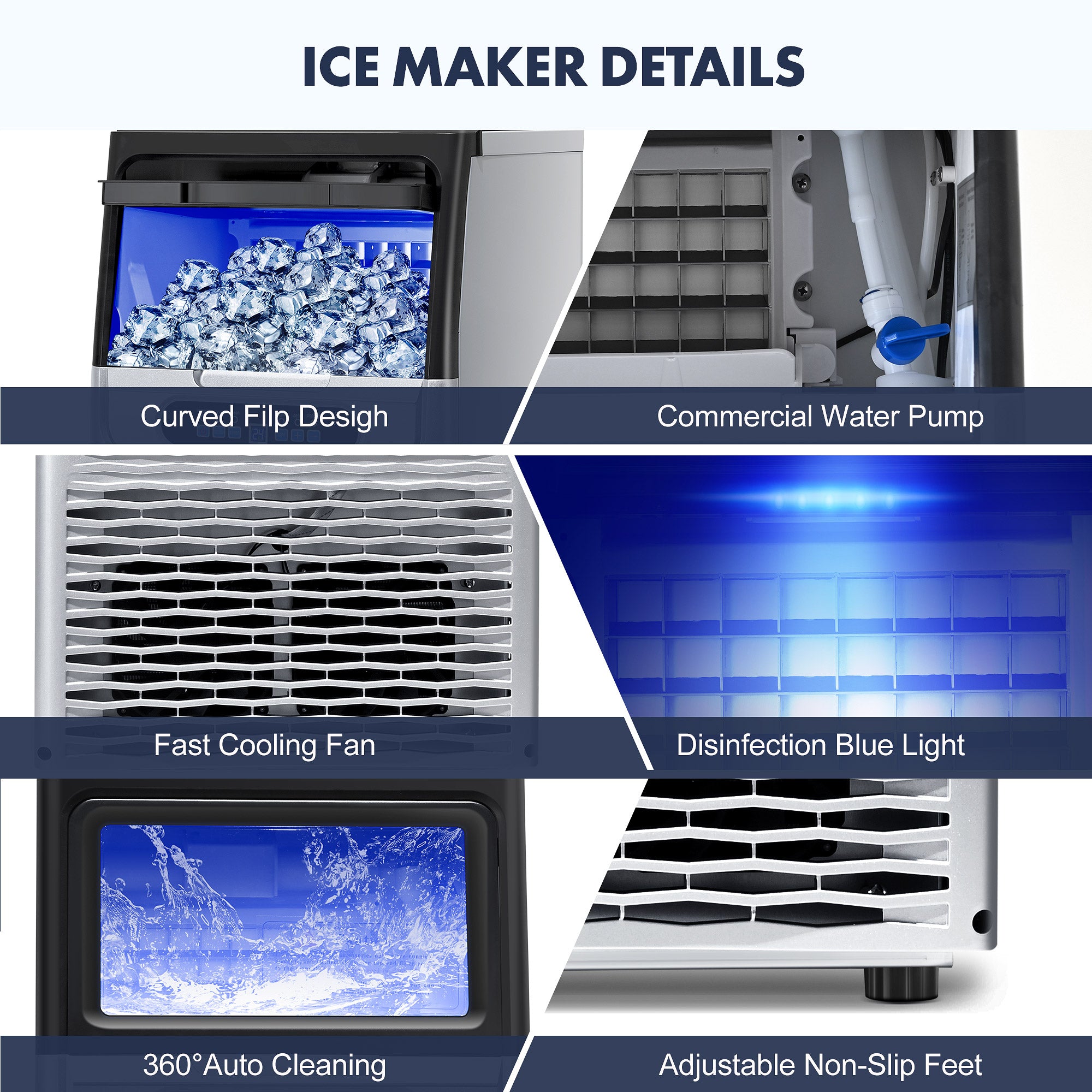 CIM30-S - 90LBS/24H Under Counter Ice Maker, 32 Cubes/Cycle with 25LBS Stainless Steel Freestanding Ice Machine