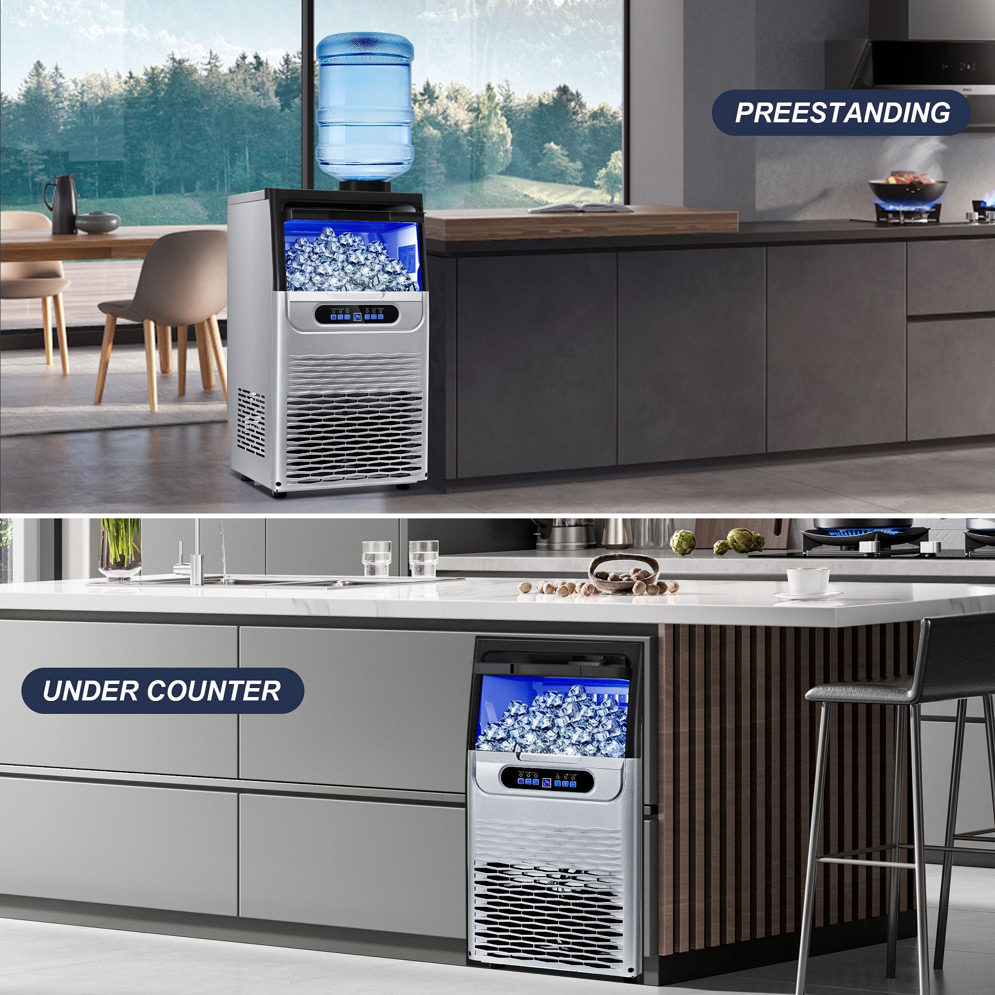 CIM30-S - 90LBS/24H Under Counter Ice Maker, 32 Cubes/Cycle with 25LBS Stainless Steel Freestanding Ice Machine