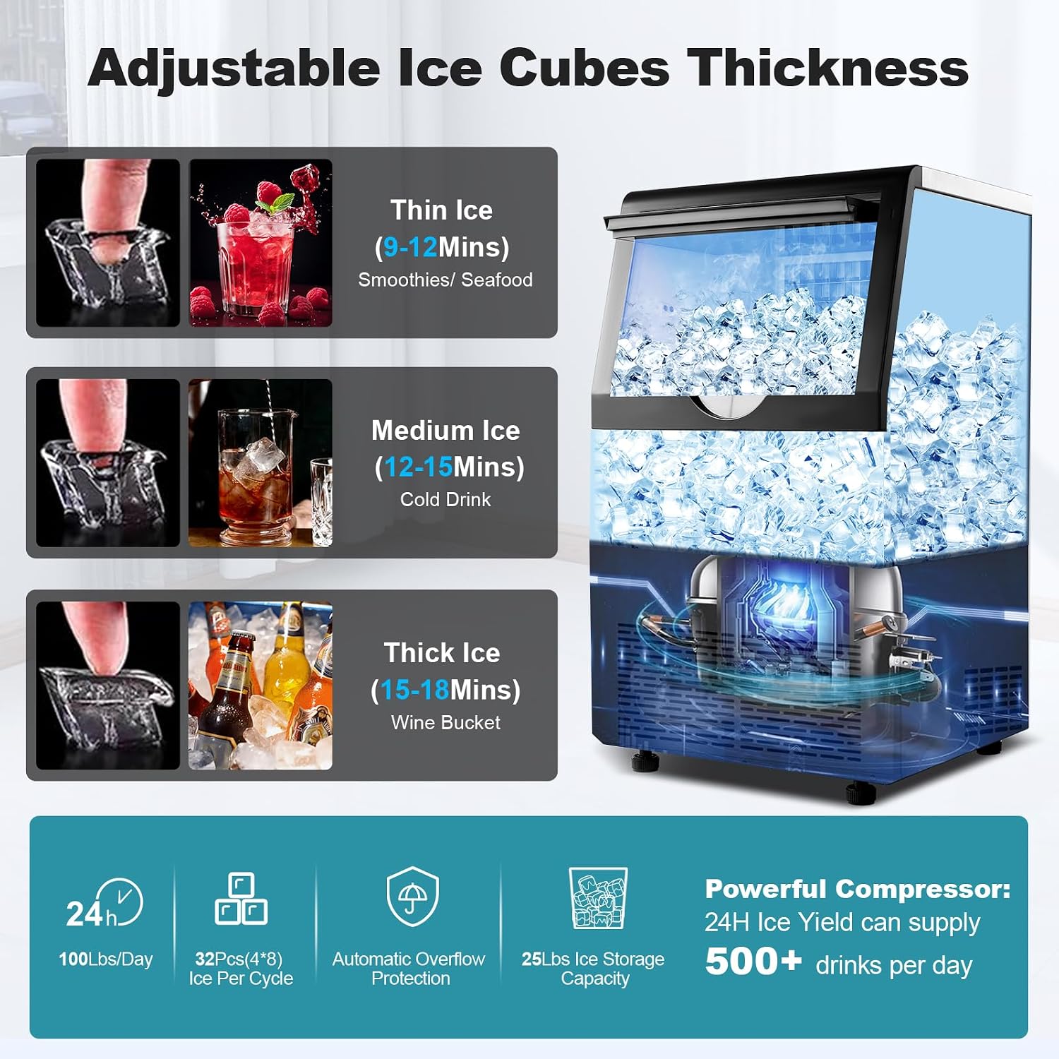 FM-CIM-320F – 100 lb/day Undercounter Ice Maker with 25 lb Storage