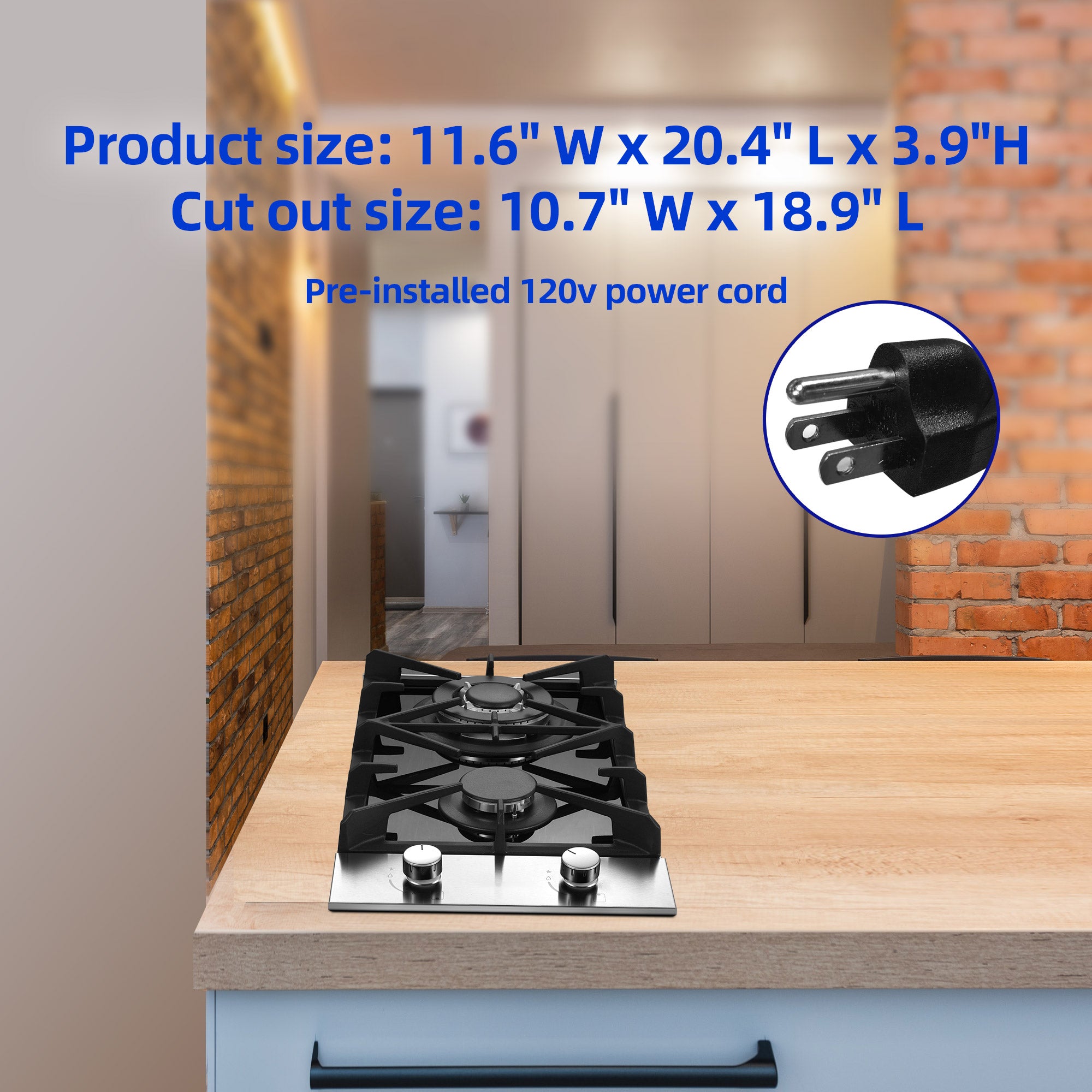 GC001-122G - 12 inch - 2 Burner Built-in Propane Gas Cooktop