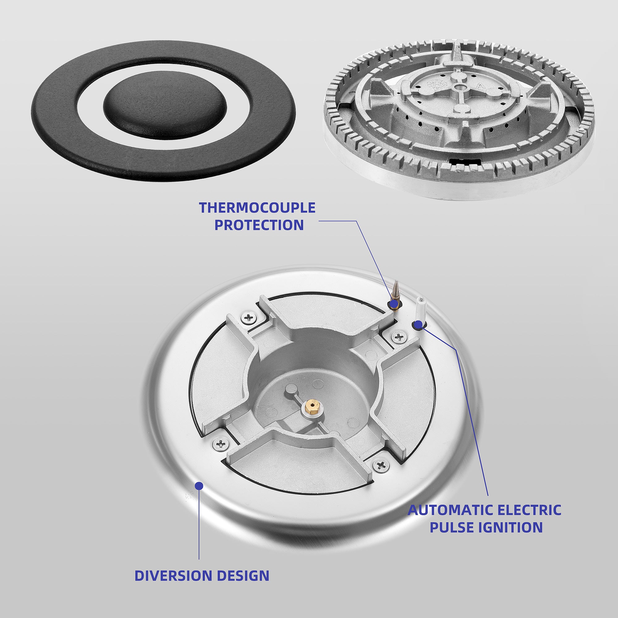 GC001-122S - 12 inch - 2 Burner Bulit-in Stainless Steel Gas Cooktop with Thermocouple Protection