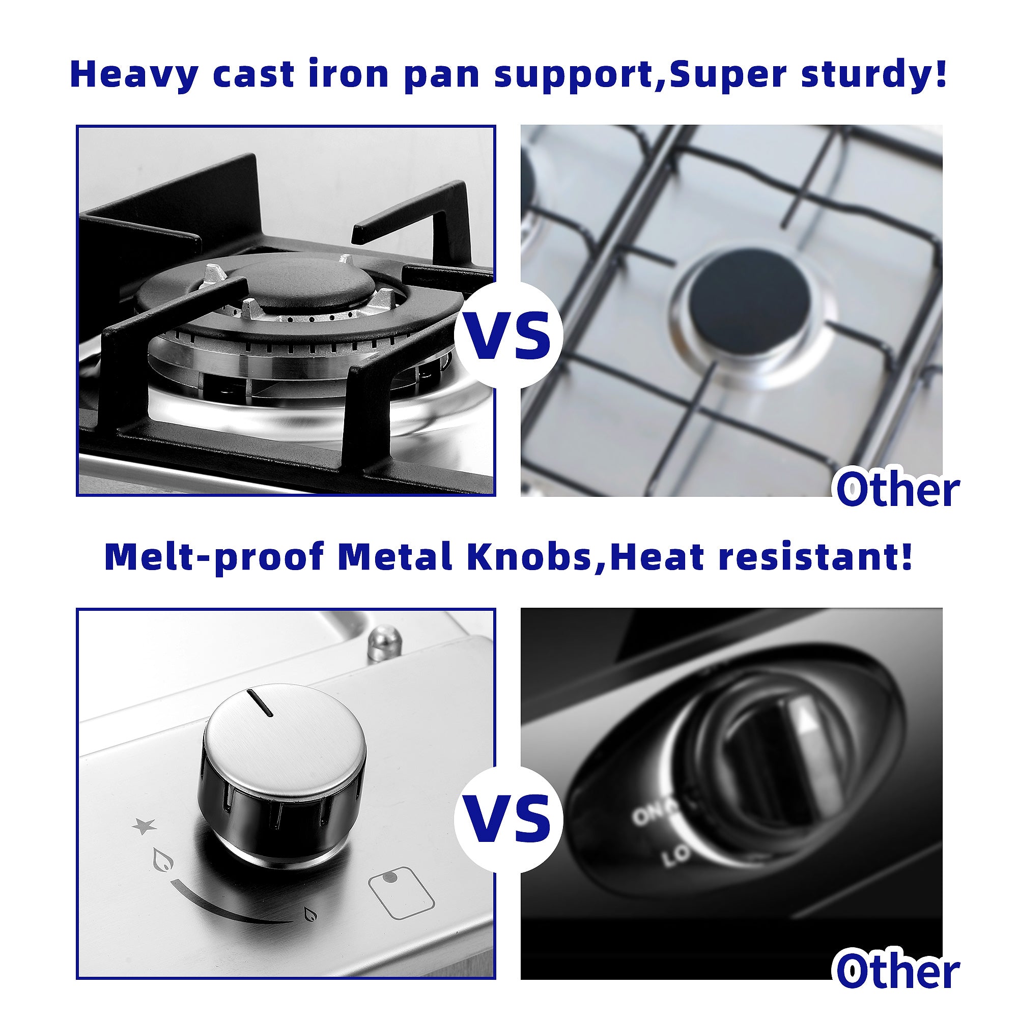 GC001-122S - 12 inch - 2 Burner Bulit-in Stainless Steel Gas Cooktop with Thermocouple Protection