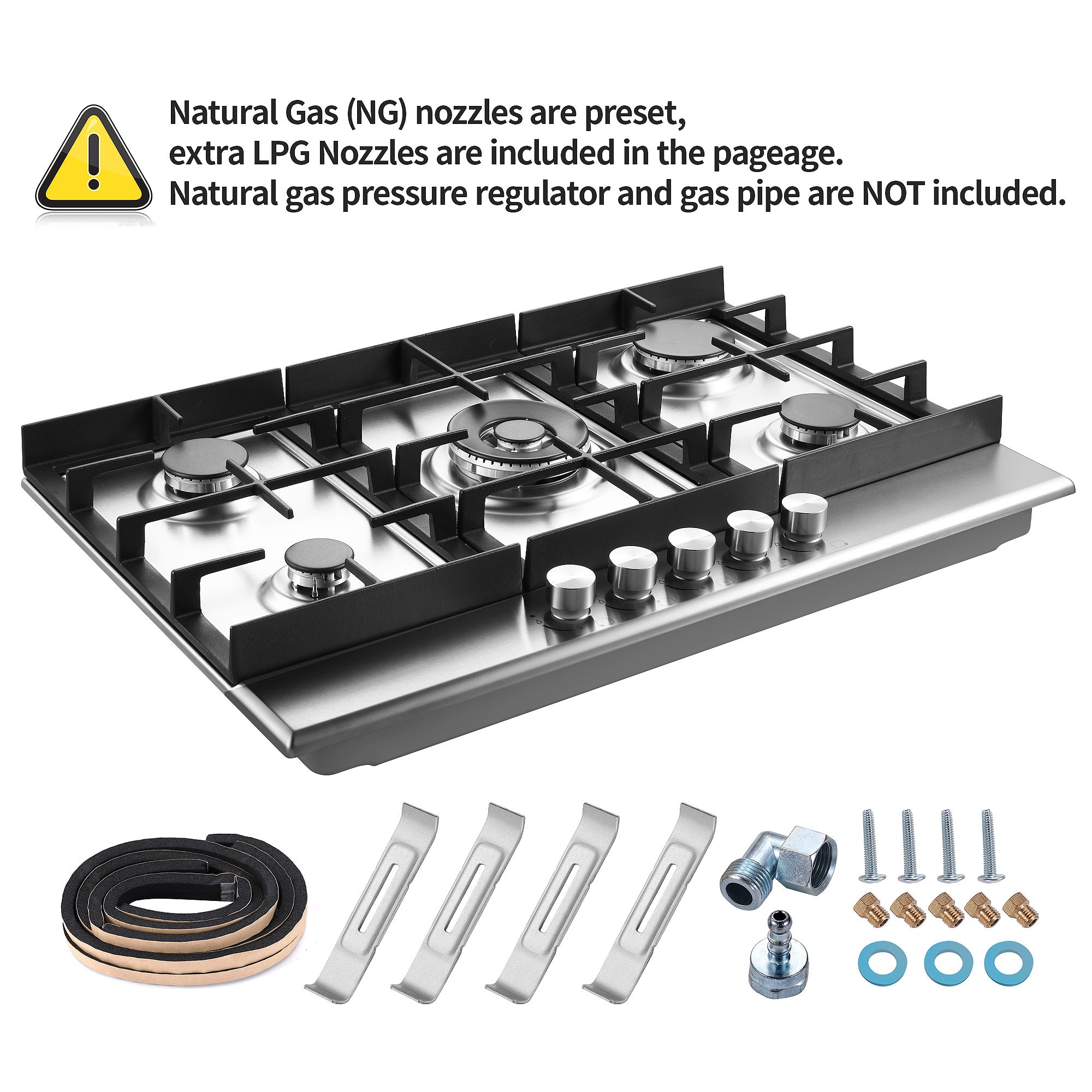 GC002-305S-J - 30 inch - 5 Burners Built-in Stainless Steel Gas Cooktop