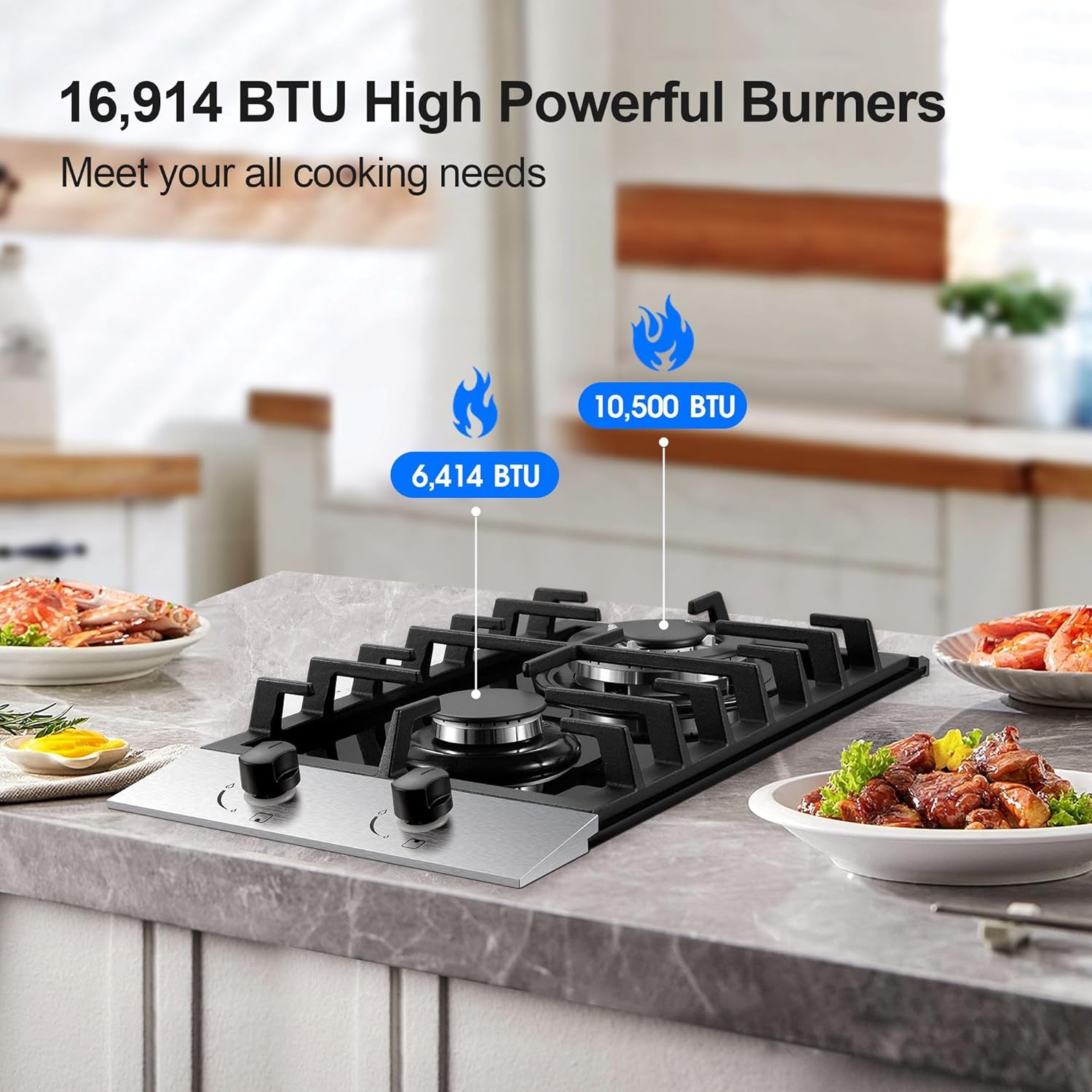 GH001-122G - 12 inch - 2 Burner Built-in Stainless Steels Propane Gas Cooktop