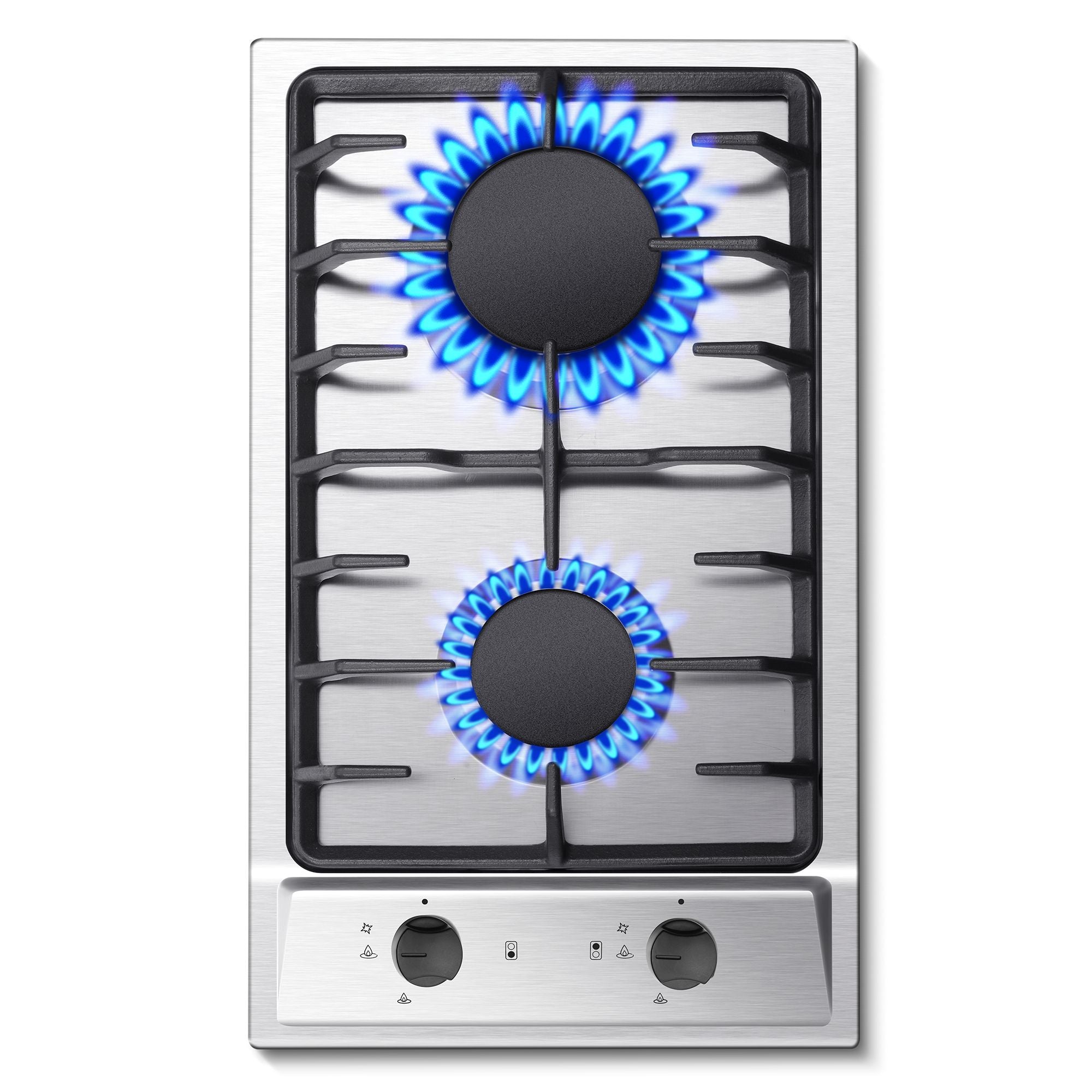 GH001-122S - 12" Kitchen Gas Cooktop 2burners Built-in Hob NG/LPG Stainless Steel Convertible
