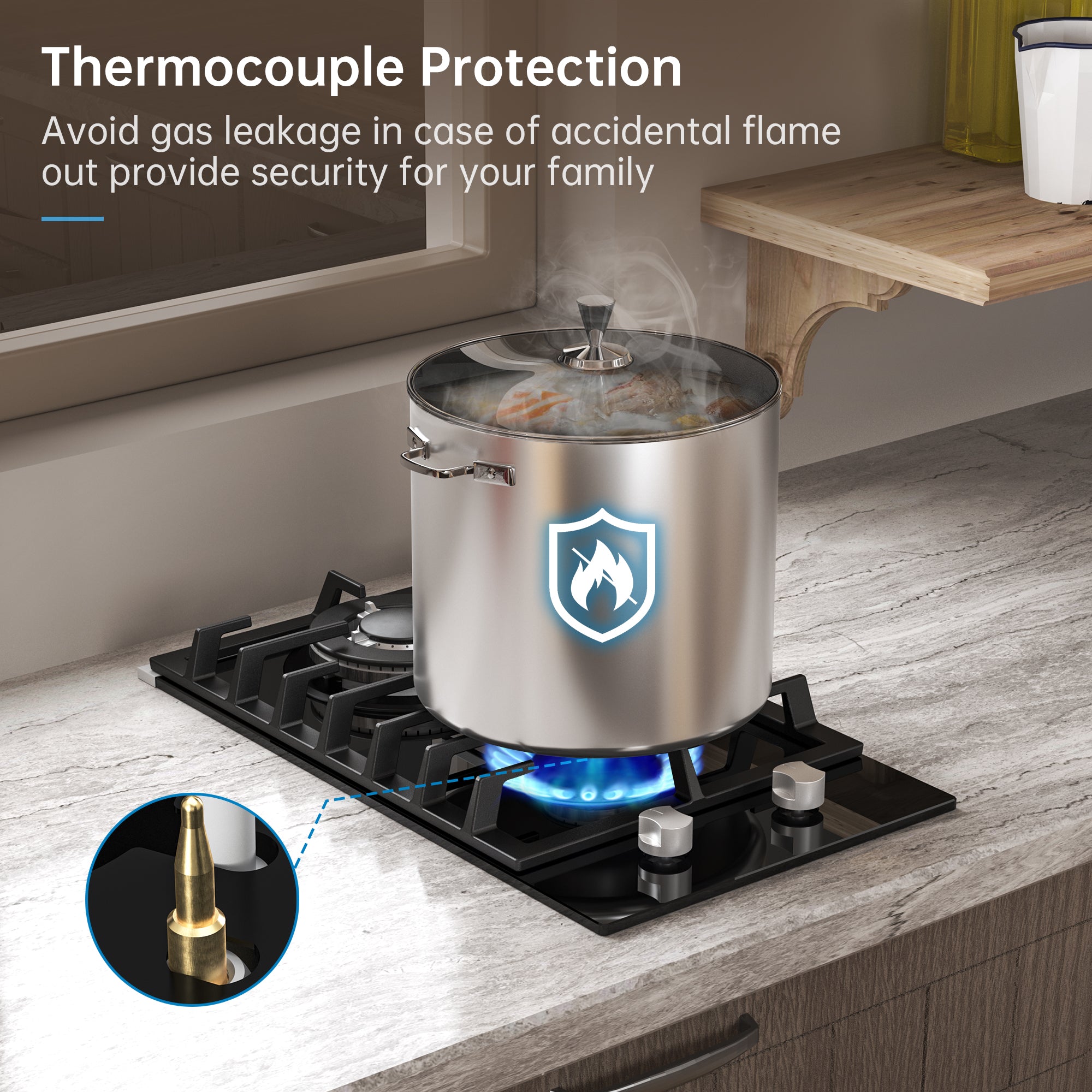 GH002-122G - 12" Kitchen Gas Cooktop 2burners Built-in Hob NG/LPG Black Tempered Glass