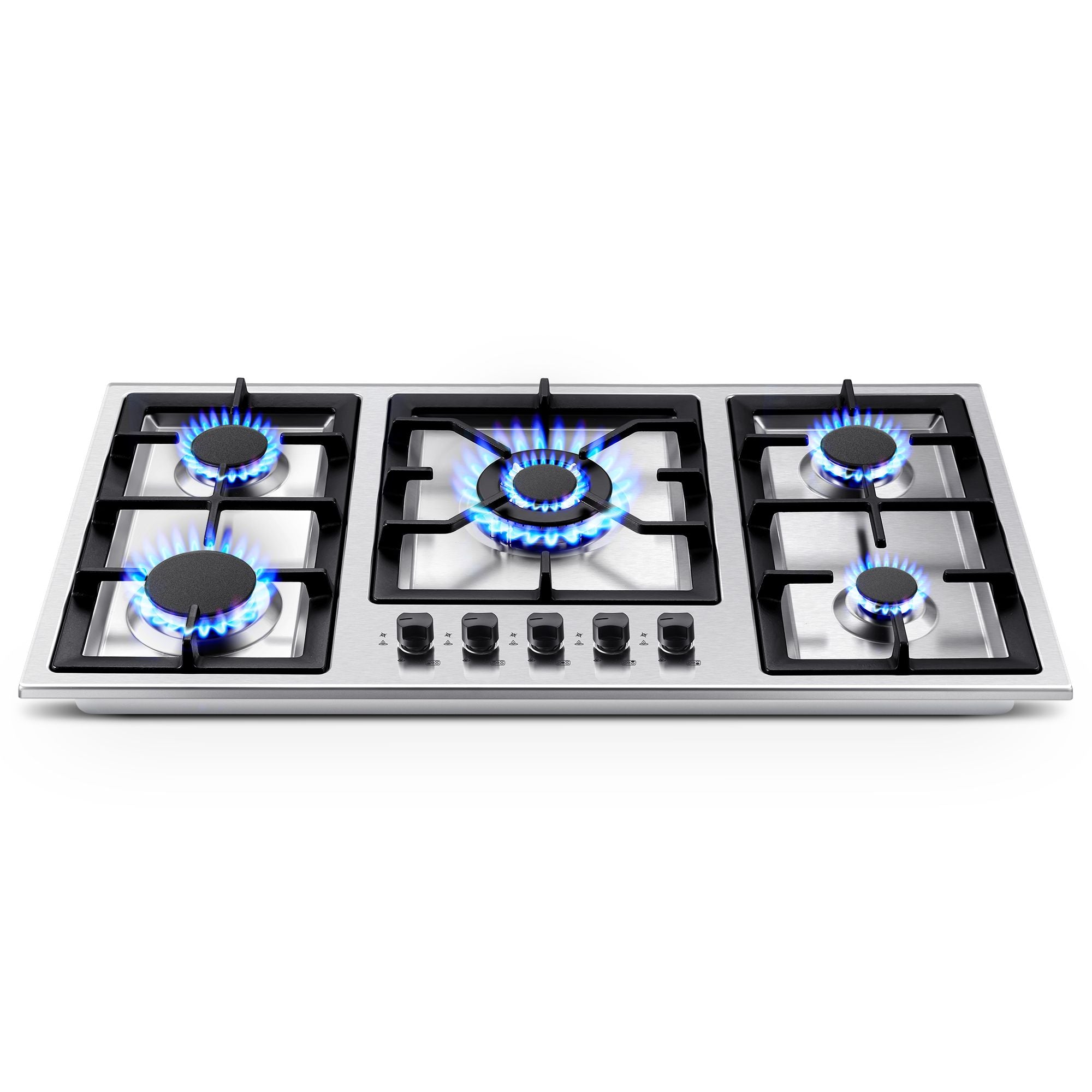 GH002-365S - 36 inch - 5 Burners Gas Stove Top, Built in Stainless Steel 36 Inch Gas Hob with LPG/NG Convertible Propane Cooktop