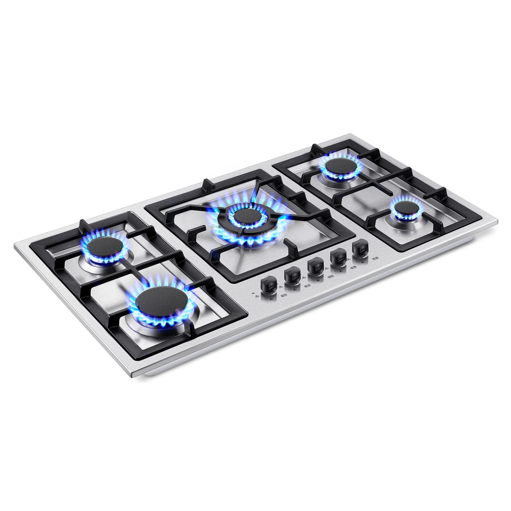 GH002-365S - 36 inch - 5 Burners Gas Stove Top, Built in Stainless Steel 36 Inch Gas Hob with LPG/NG Convertible Propane Cooktop