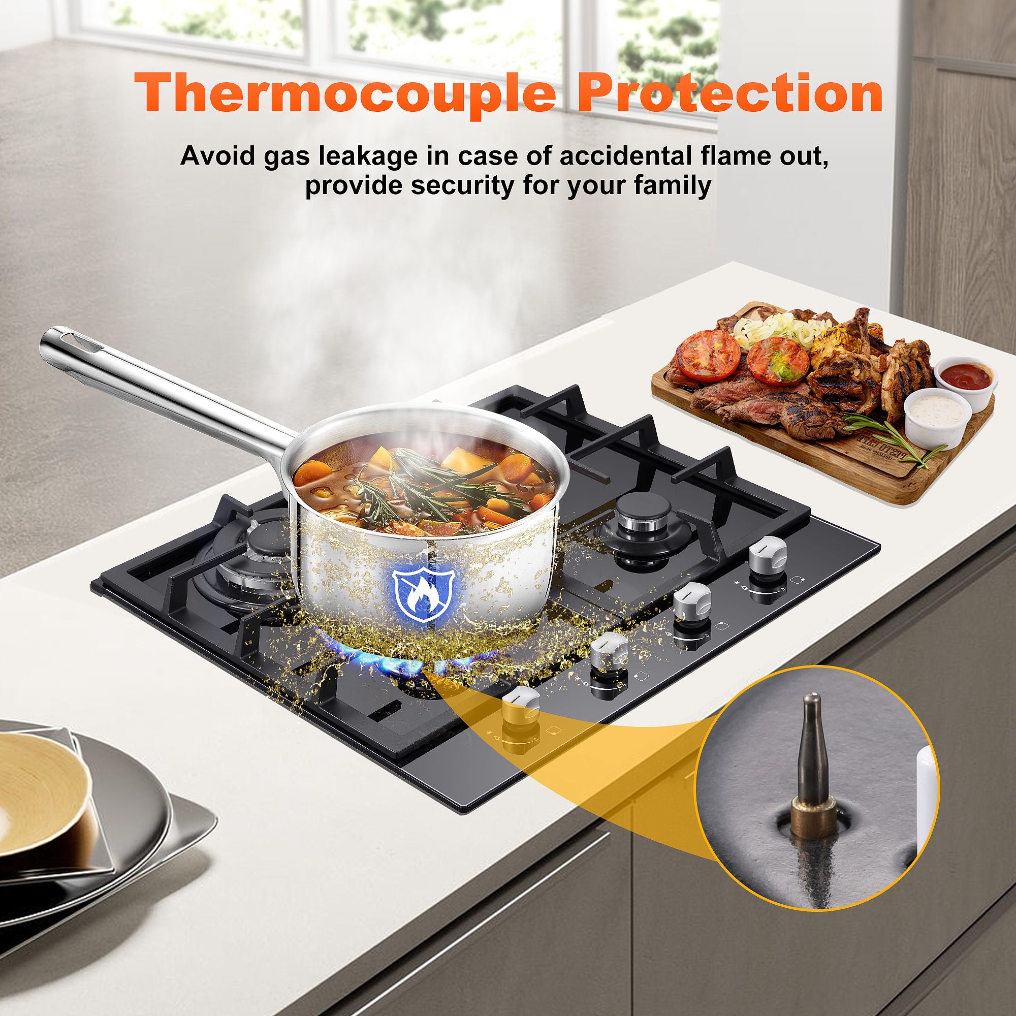 GH003-244G - 24 Inch - 4 Burner Built-in Glass Gas Stove Top