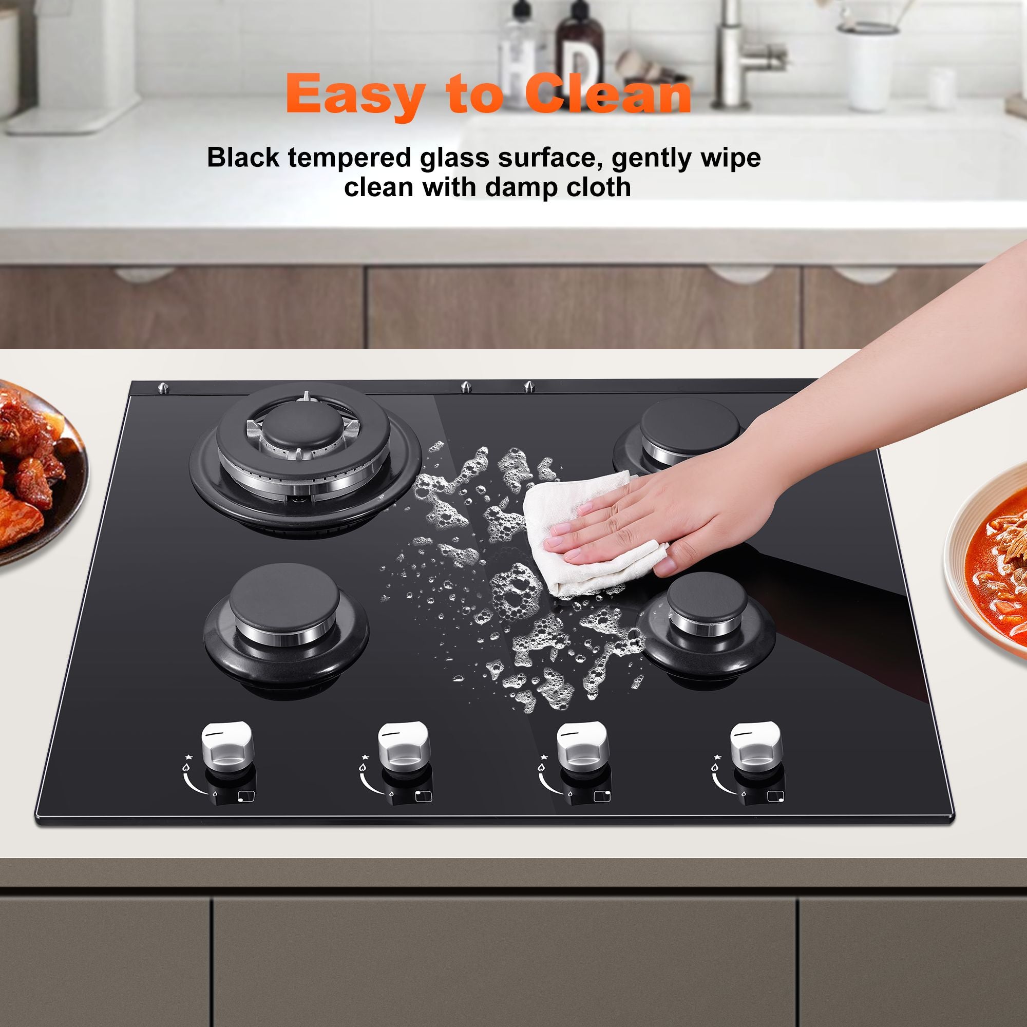 GH003-244G - 24 Inch - 4 Burner Built-in Glass Gas Stove Top