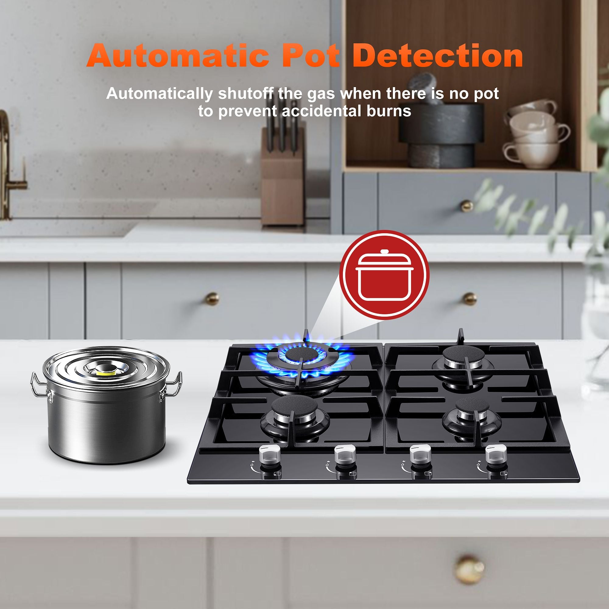 GH003-244G - 24 Inch - 4 Burner Built-in Glass Gas Stove Top