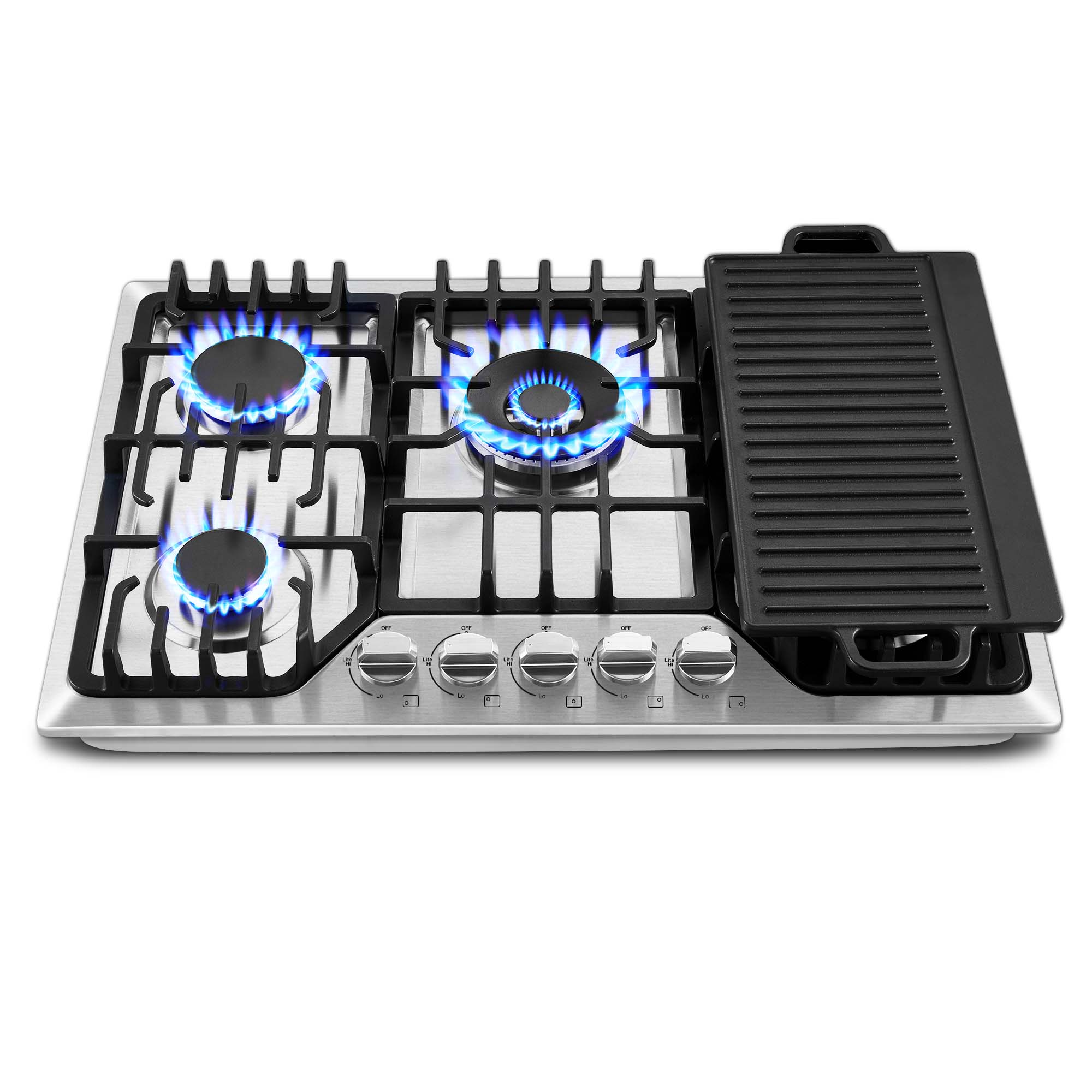 HG001-305S- 5 Burners 30 inch Gas Cooktop NG/LPG Stainless Steel Built-in Hob w/Grill