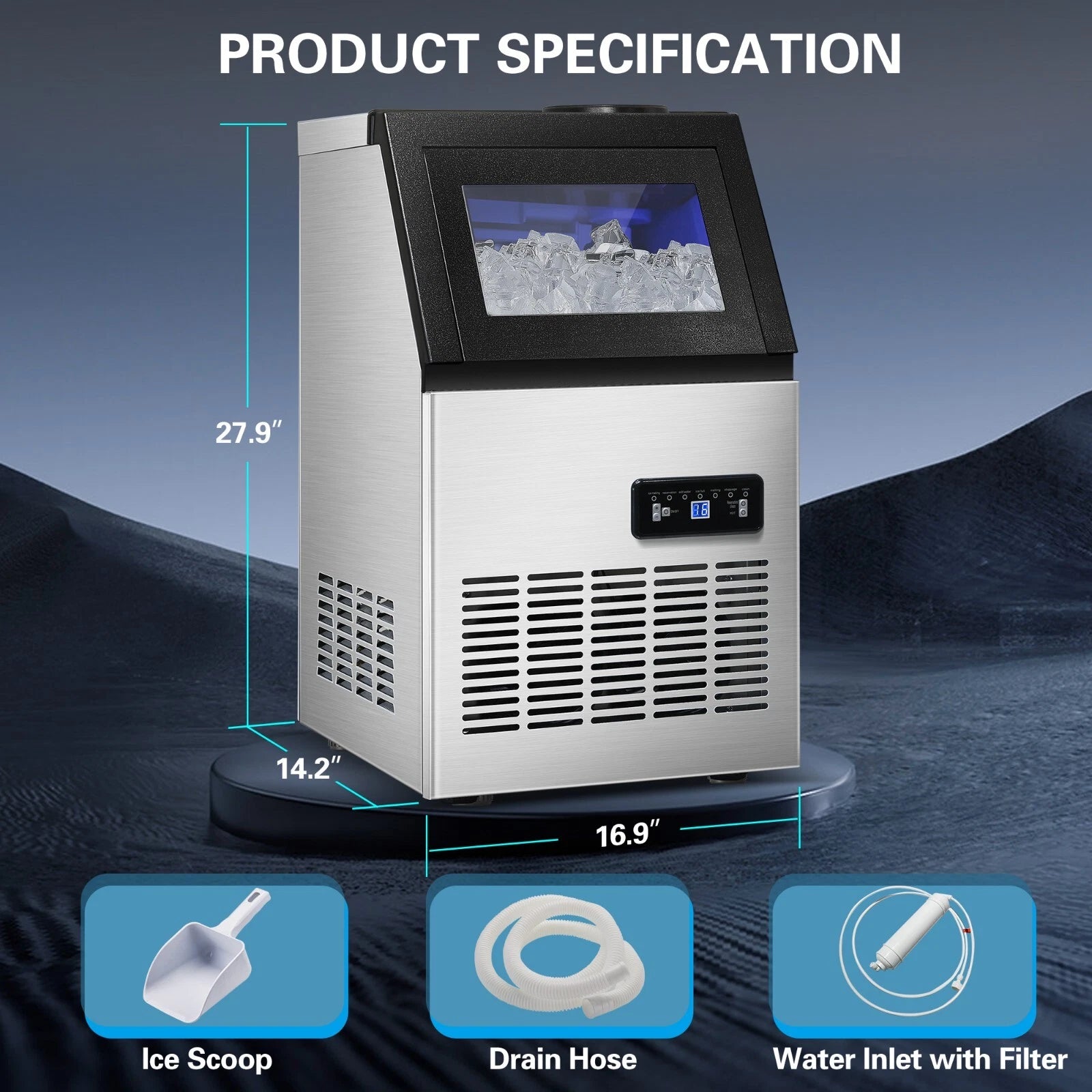 ICBZS40SS01A - 120lbs/24H Commercial Ice Maker Machine, 40 Cubes/Cycle with 33LBS Storage for Home