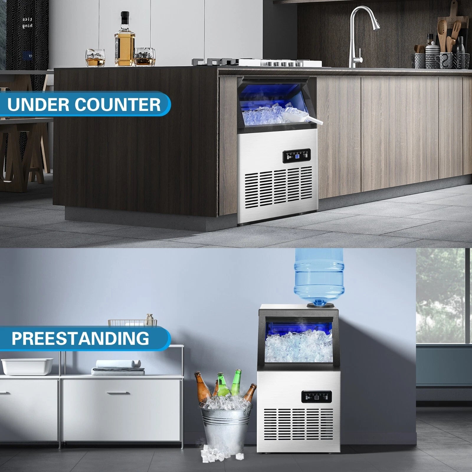 ICBZS40SS01A - 120lbs/24H Commercial Ice Maker Machine, 40 Cubes/Cycle with 33LBS Storage for Home