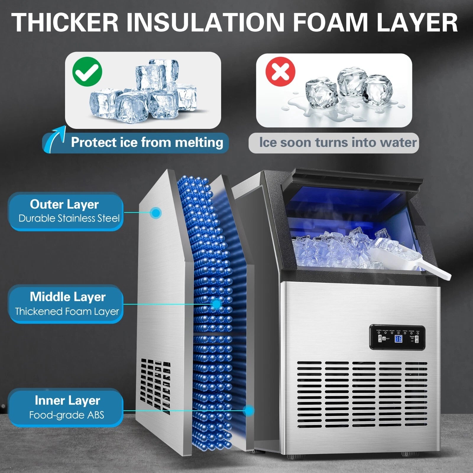 ICBZS40SS01A - 120lbs/24H Commercial Ice Maker Machine, 40 Cubes/Cycle with 33LBS Storage for Home