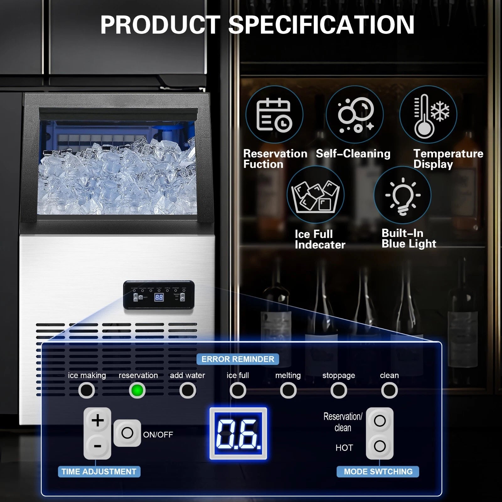 ICBZS40SS01A - 120lbs/24H Commercial Ice Maker Machine, 40 Cubes/Cycle with 33LBS Storage for Home
