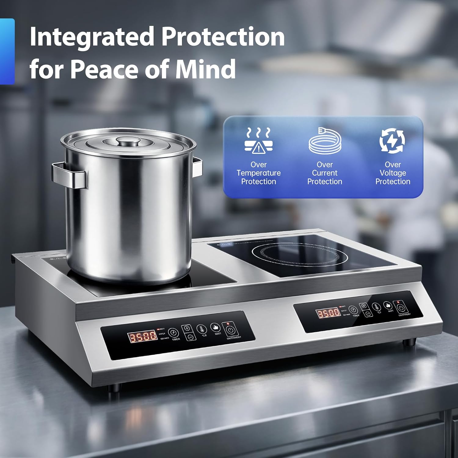 IHACX0302 – 7000W Commercial Double-Burner Induction Cooktop