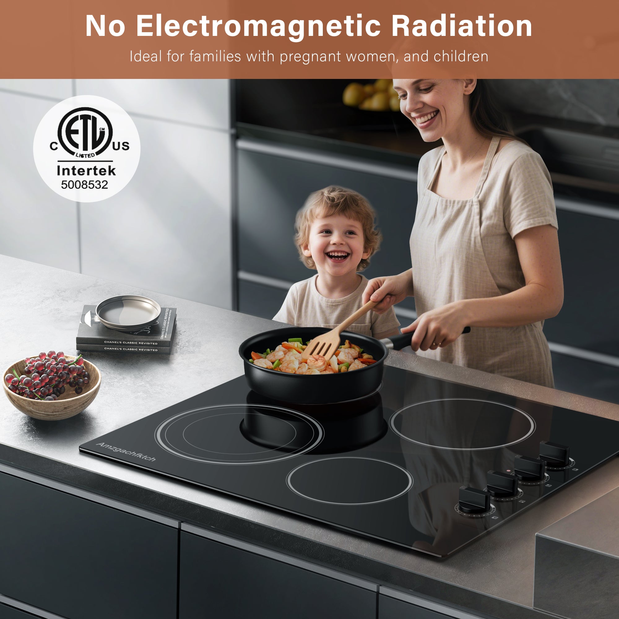 SK001-244BE- 24" Built-in Electric Cooktop 4 Burner Electric Ceramic Stove Knob