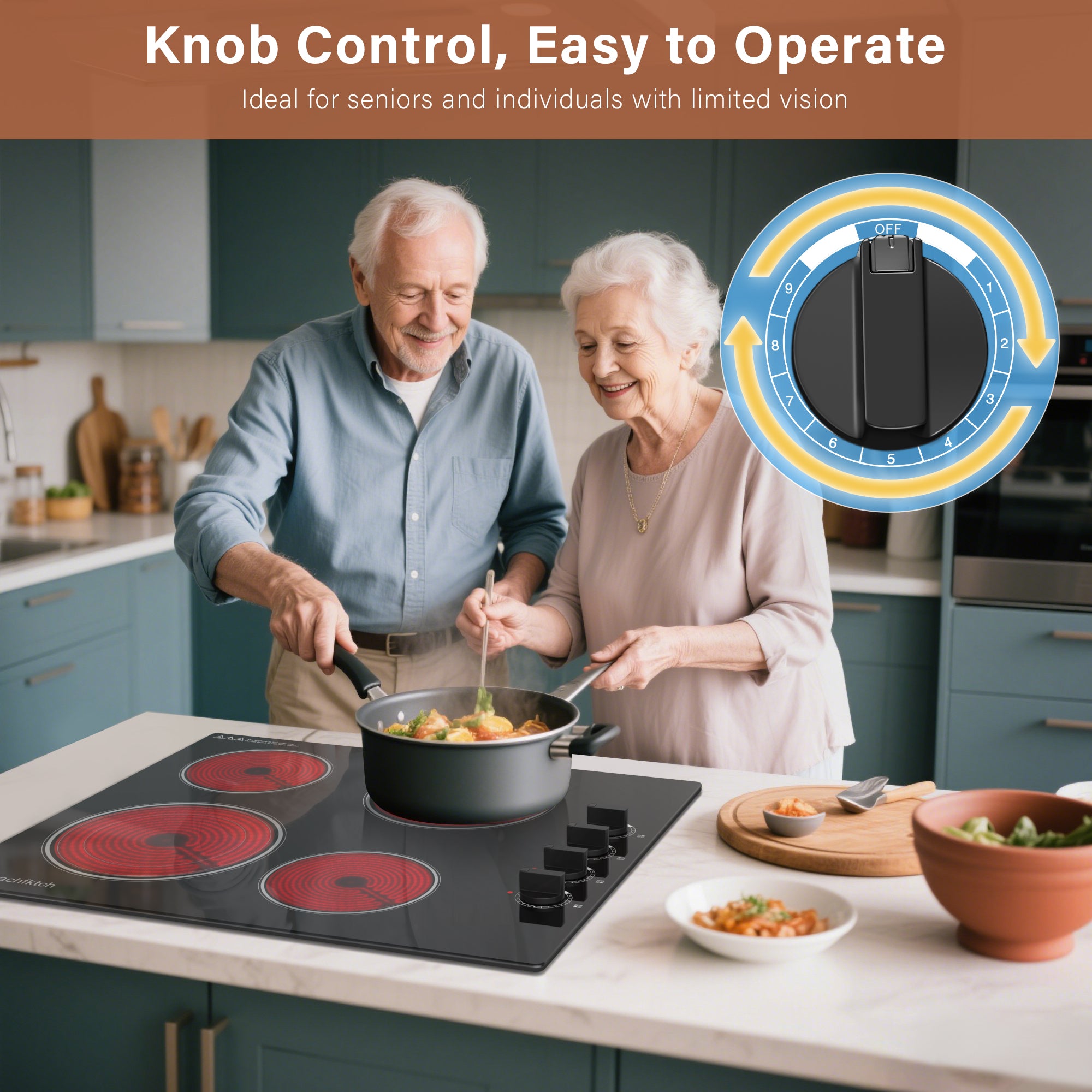 SK001-244BE- 24" Built-in Electric Cooktop 4 Burner Electric Ceramic Stove Knob
