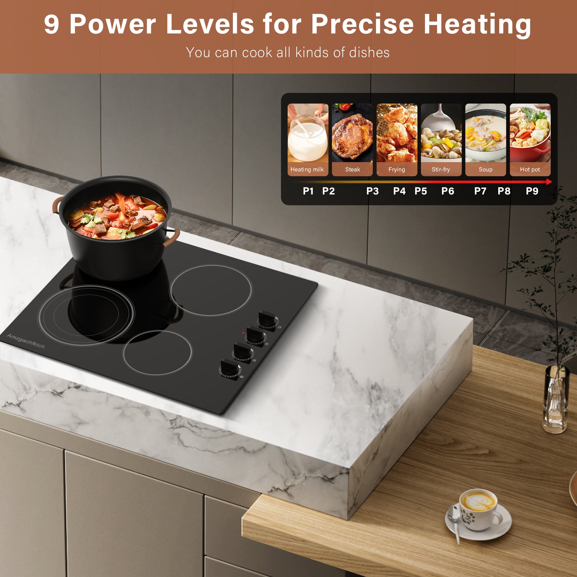 SK001-244BE- 24" Built-in Electric Cooktop 4 Burner Electric Ceramic Stove Knob