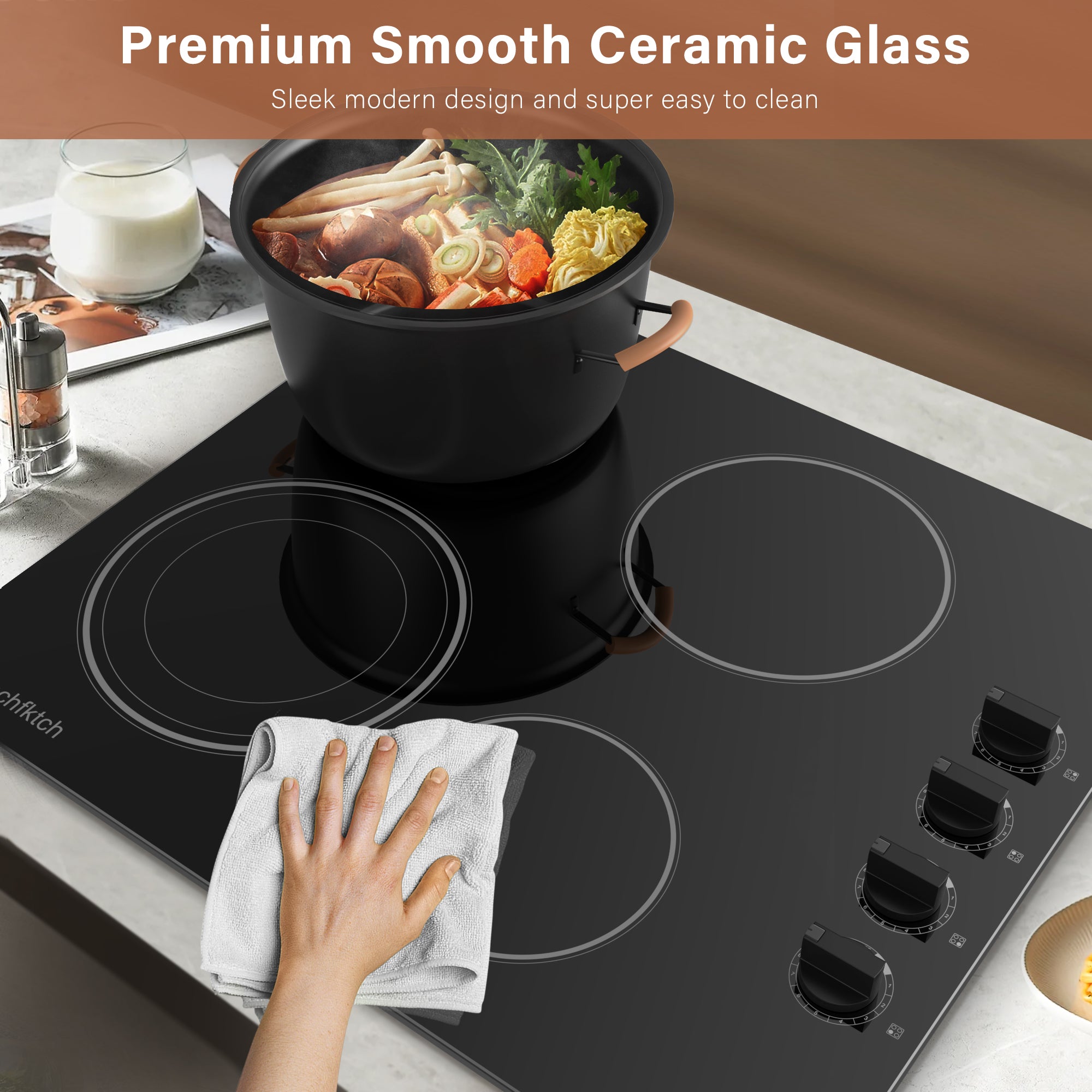 SK001-244BE- 24" Built-in Electric Cooktop 4 Burner Electric Ceramic Stove Knob