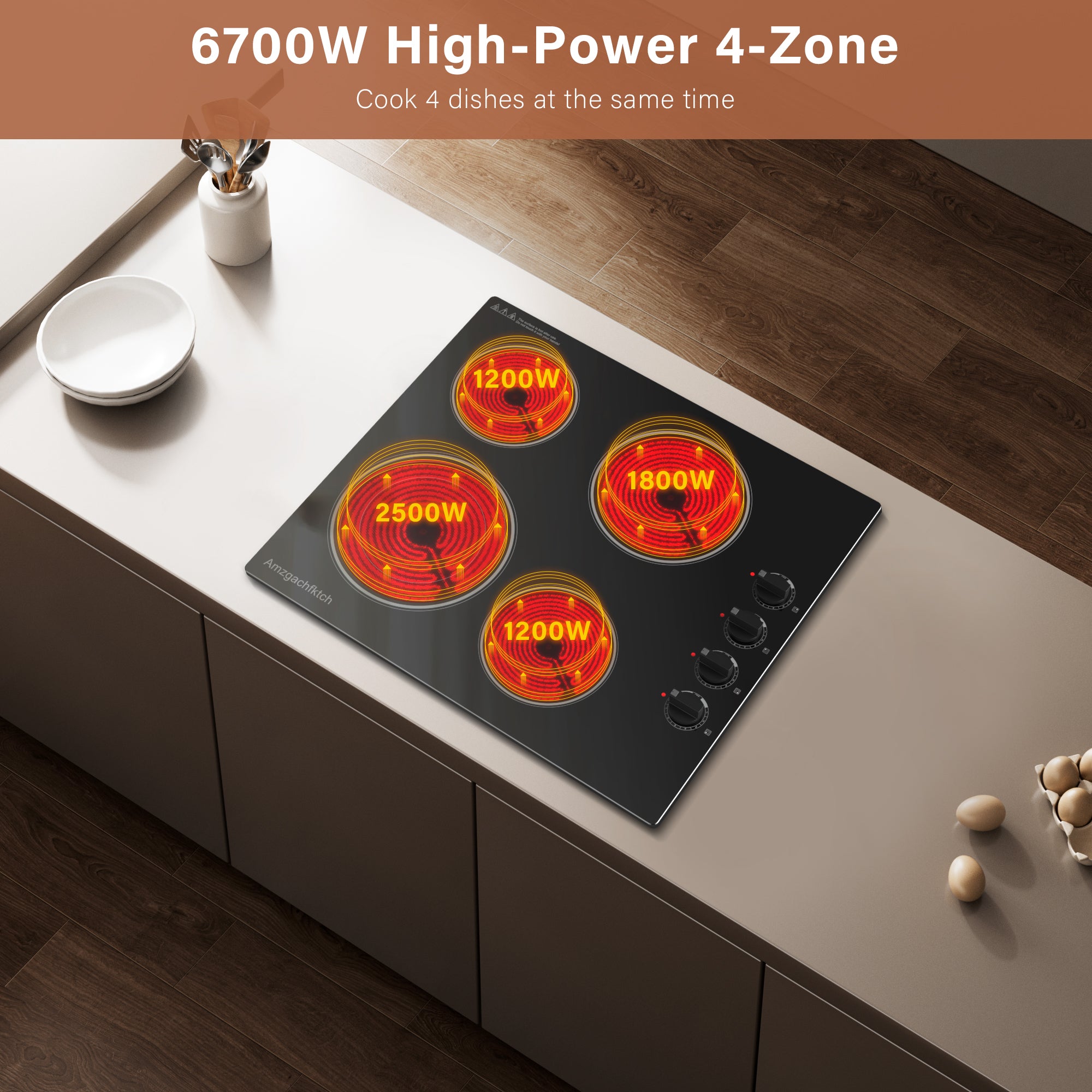 SK001-244BE- 24" Built-in Electric Cooktop 4 Burner Electric Ceramic Stove Knob