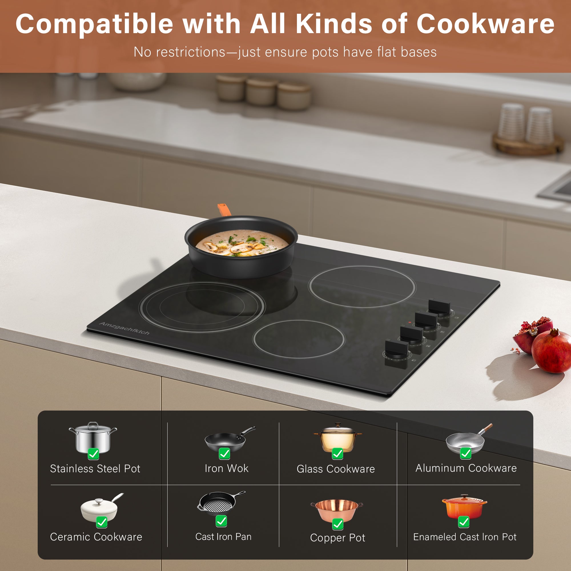SK001-244BE- 24" Built-in Electric Cooktop 4 Burner Electric Ceramic Stove Knob
