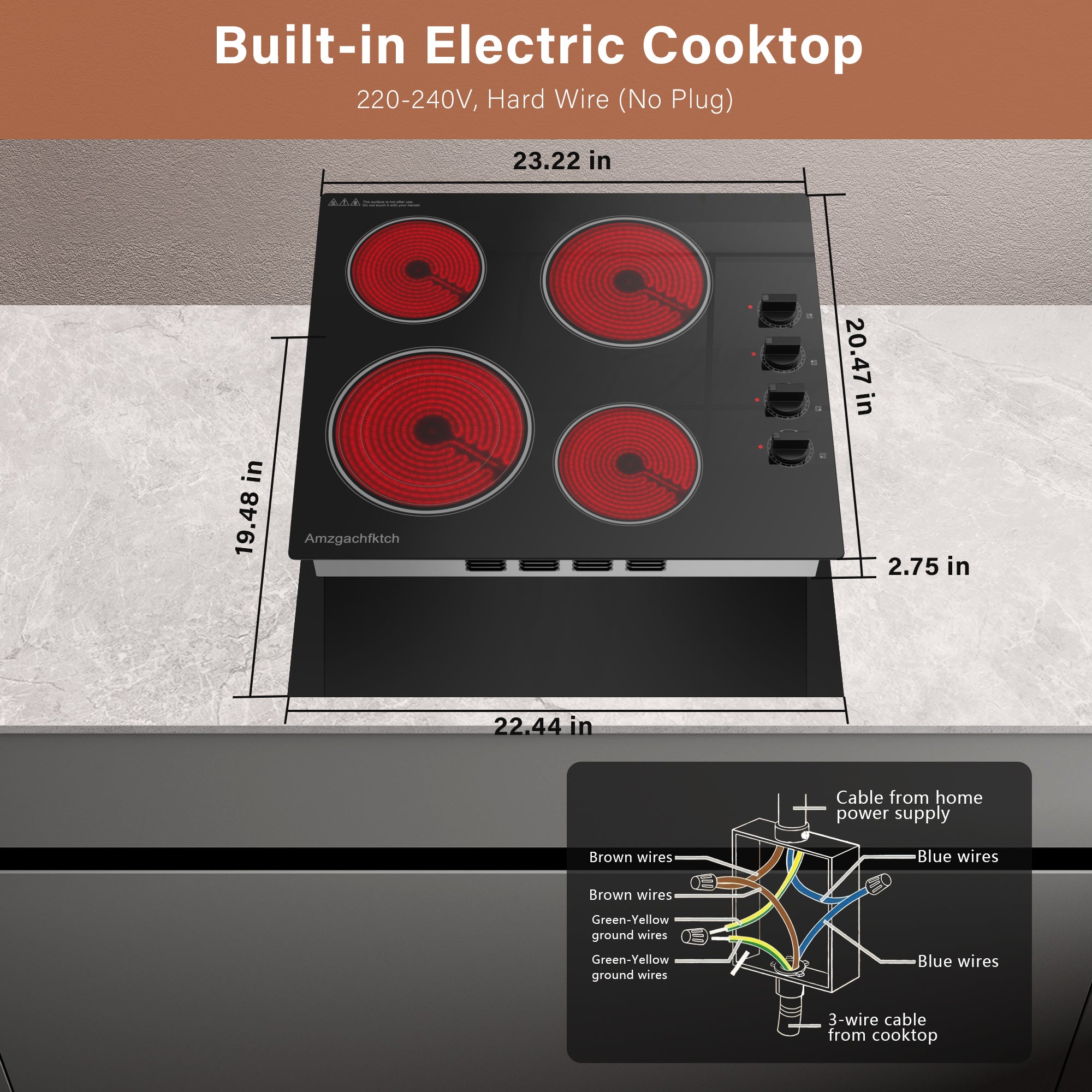 SK001-244BE- 24" Built-in Electric Cooktop 4 Burner Electric Ceramic Stove Knob