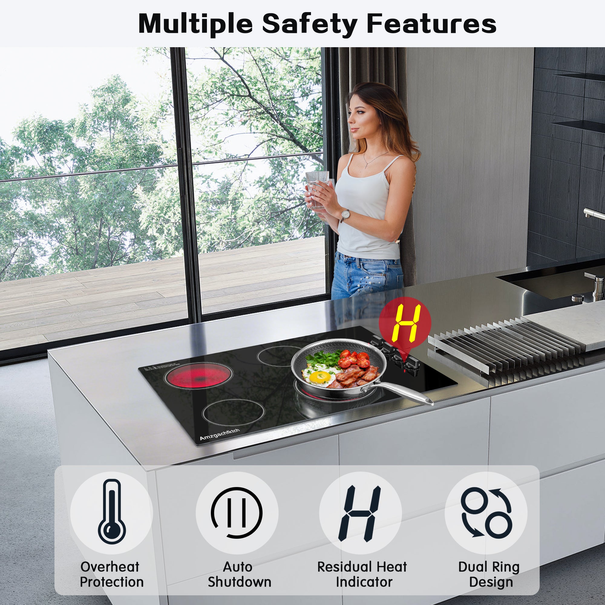SK001-304BE- 30 Inch Built-in 4 Burner Electric Cooktop- 6700W, 220V~240V