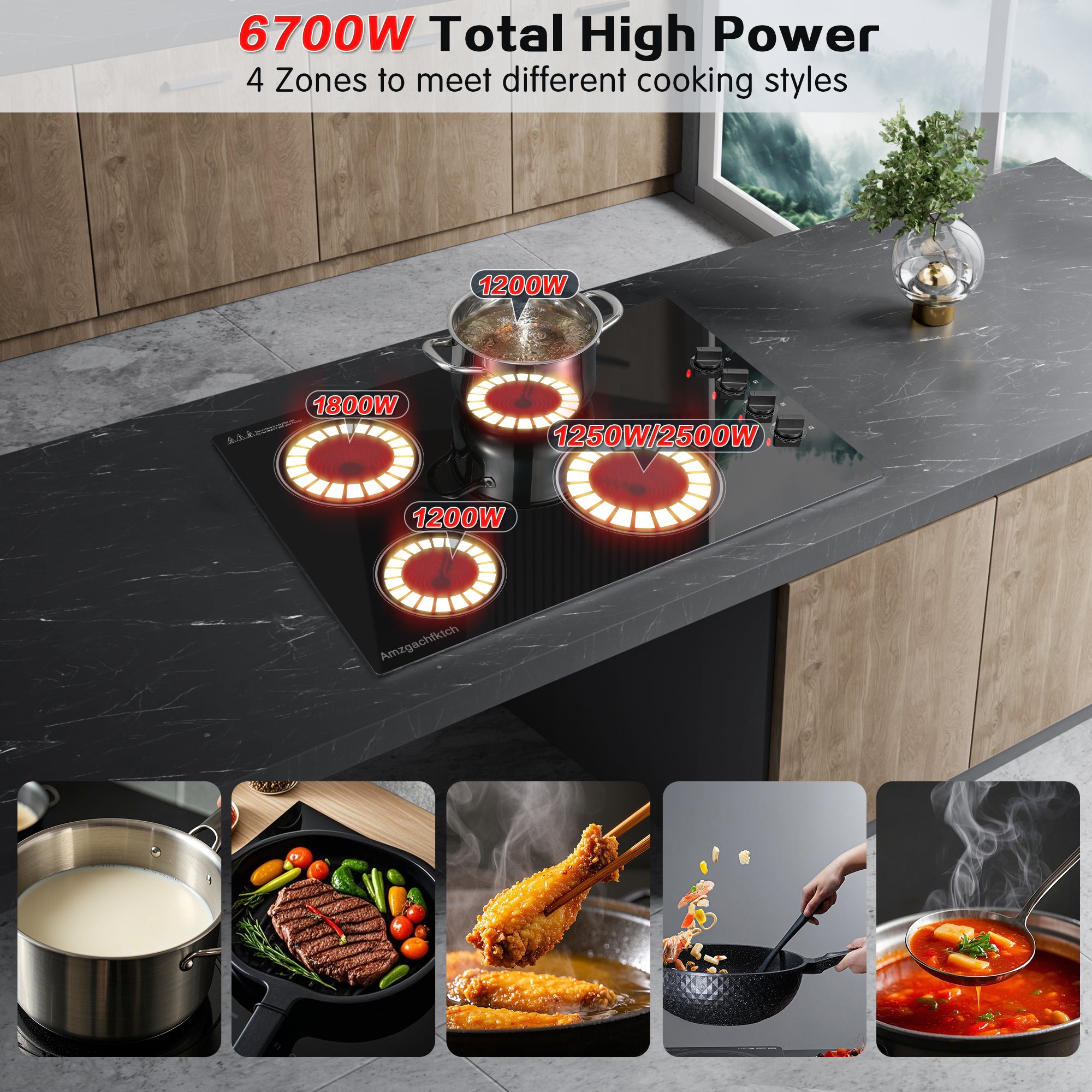 SK001-304BE- 30 Inch Built-in 4 Burner Electric Cooktop- 6700W, 220V~240V