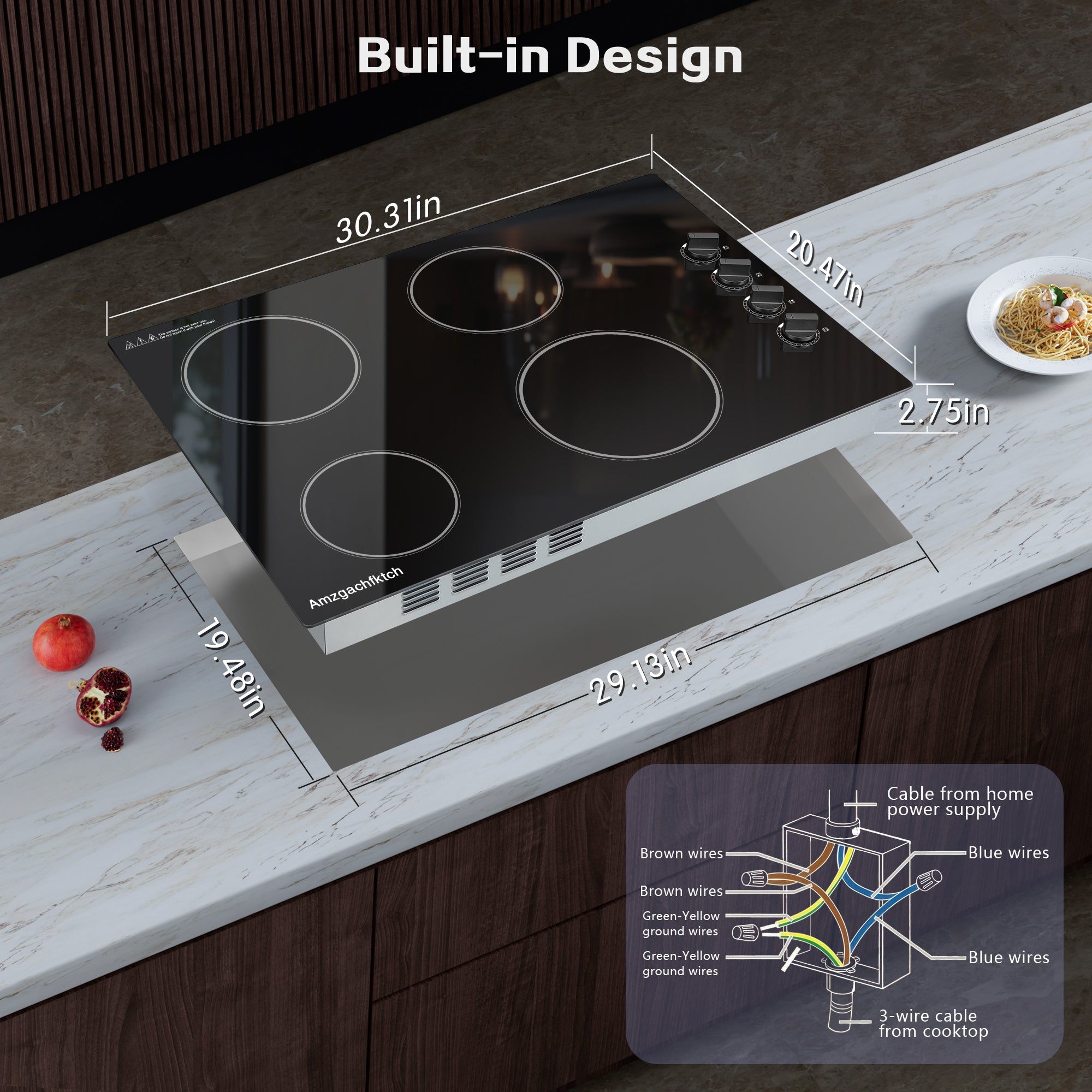 SK001-304BE- 30 Inch Built-in 4 Burner Electric Cooktop- 6700W, 220V~240V