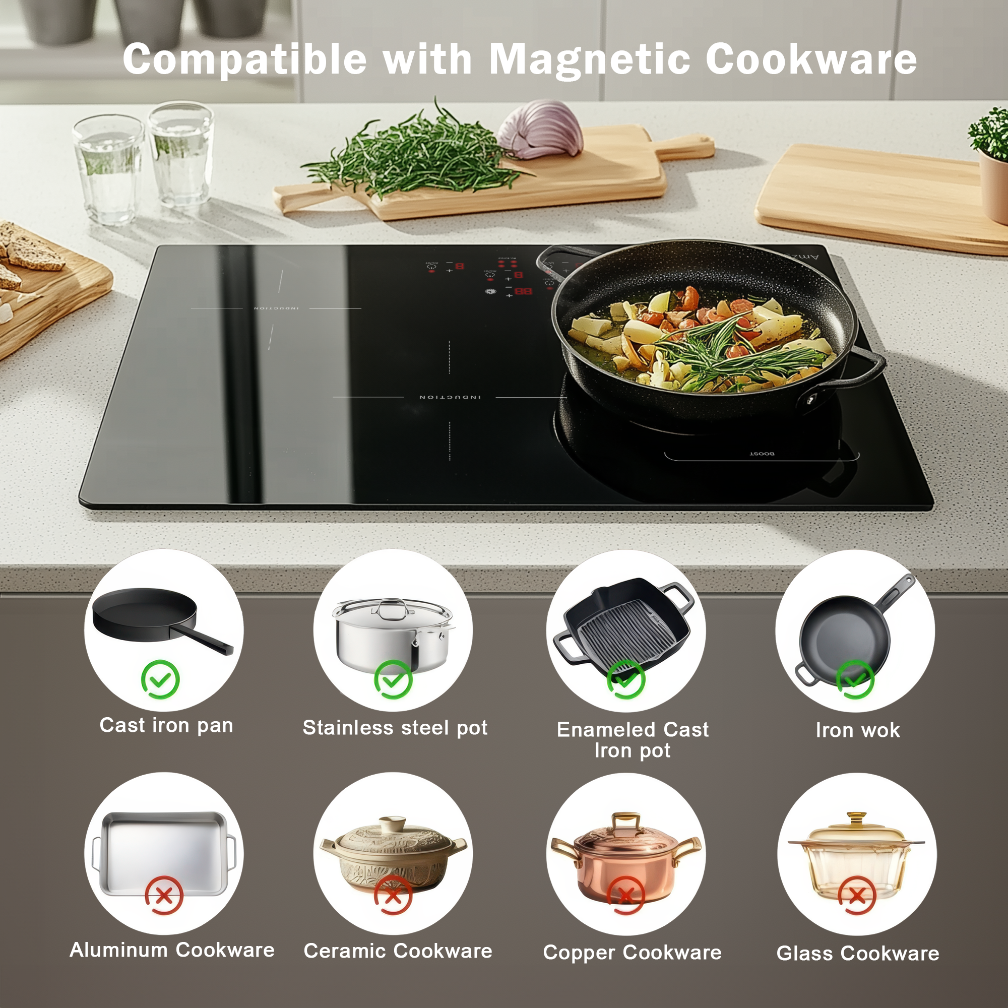 SK002-304BI- 30 Inch Induction Cooktop 4 Burner Built-In Electric Stove- 9000W, 220V~240V