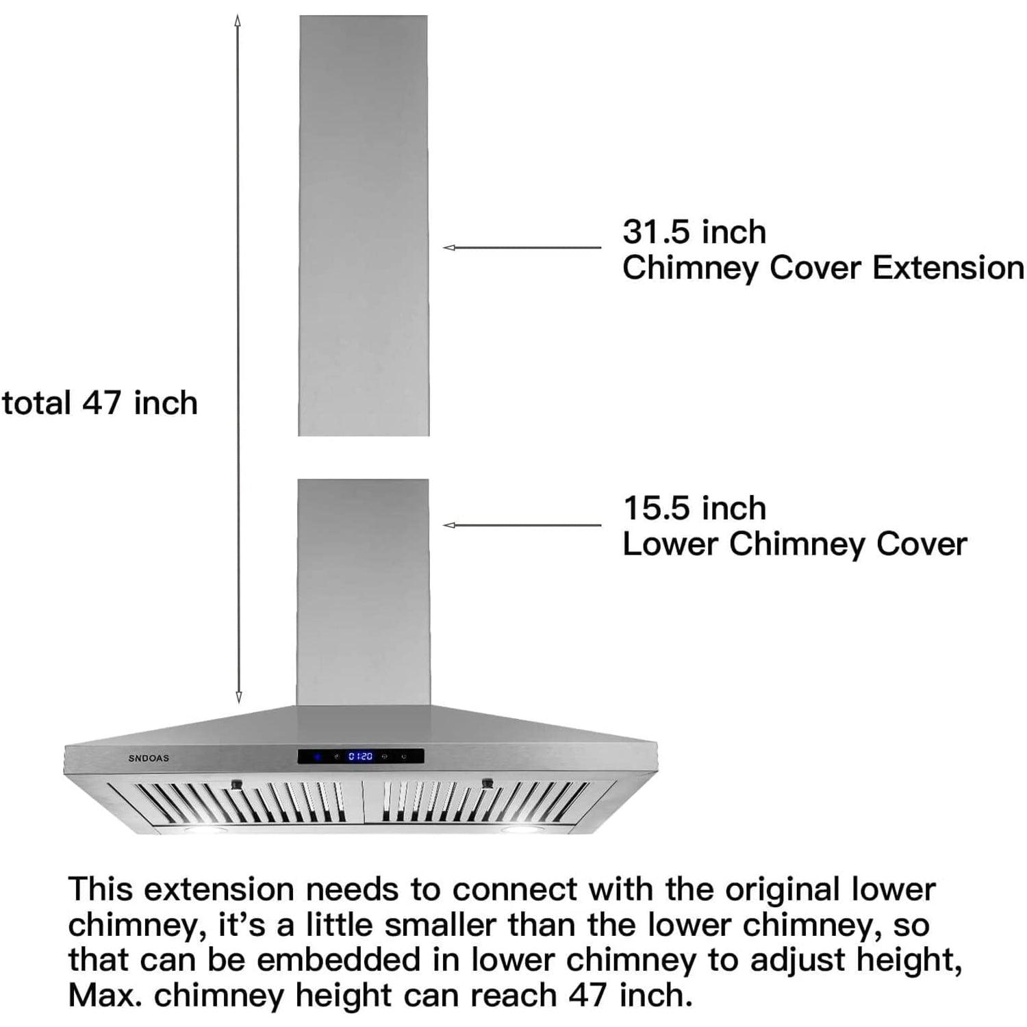 Stainless Steel Chimney Extension for Tieasy Range Hood GD17 and GD24 Series, 31.5 inch, Wall-Mounted style (Silver)
