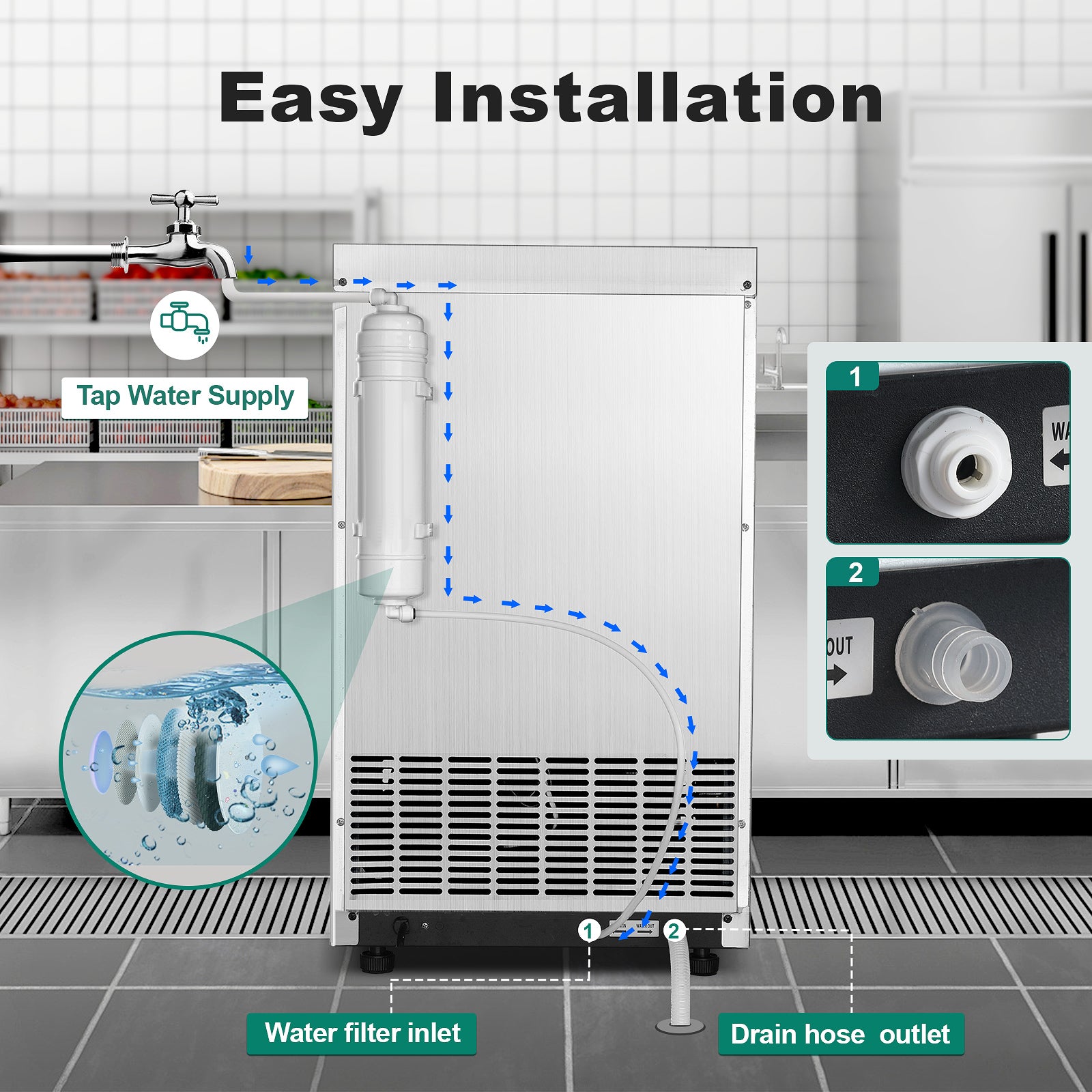 Tieasy 100lbs Ice Built-inFreestand Commercial Ice Maker CIM-320F