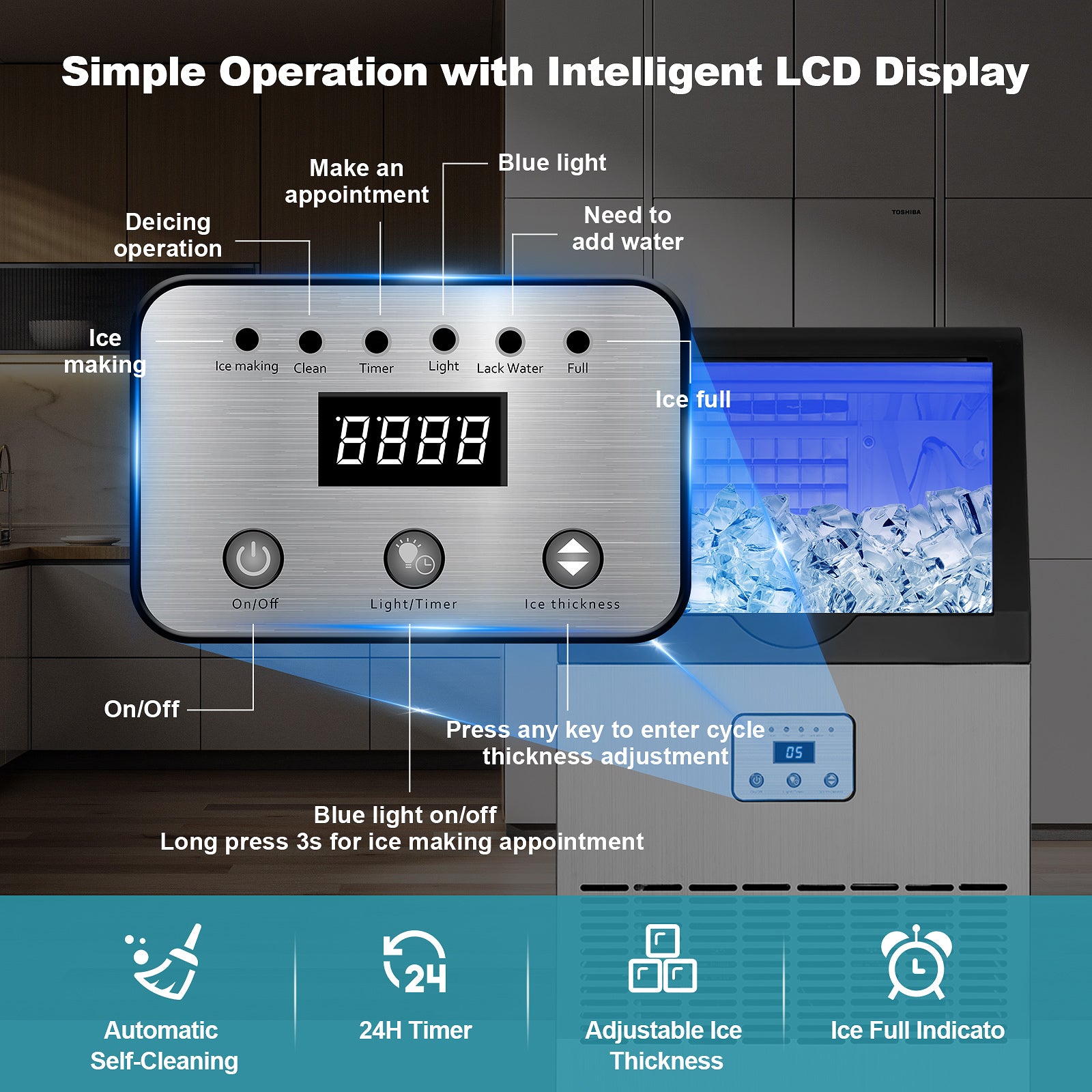 Tieasy 100lbs Ice Built-inFreestand Commercial Ice Maker CIM-320F